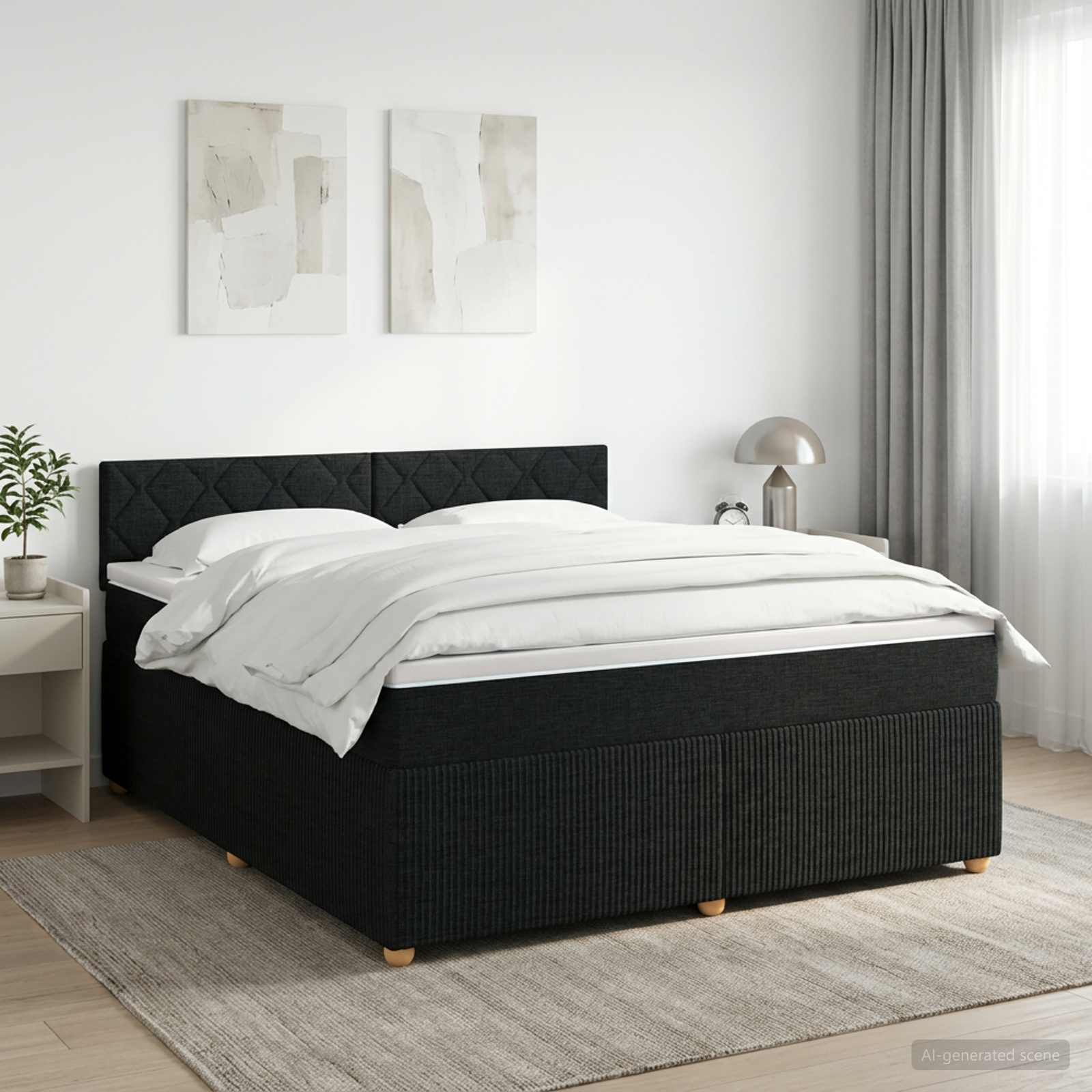 Kontinentalseng med topmadras og justerbart hovedgærde 180 x 200 cm - sort stof