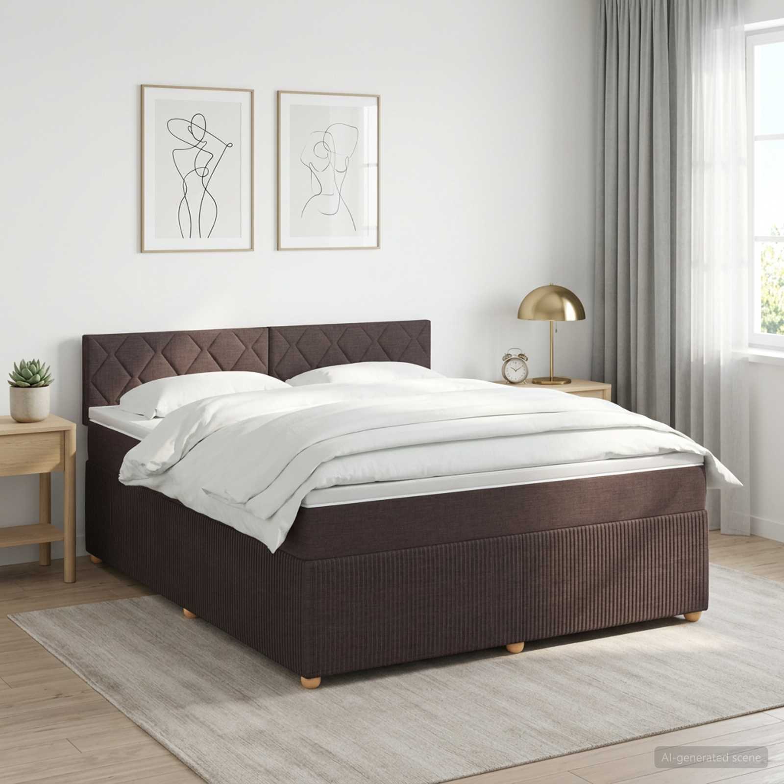 Континентално легло с матрак Тъмен кафяв 140 x 190 cm Текстил
