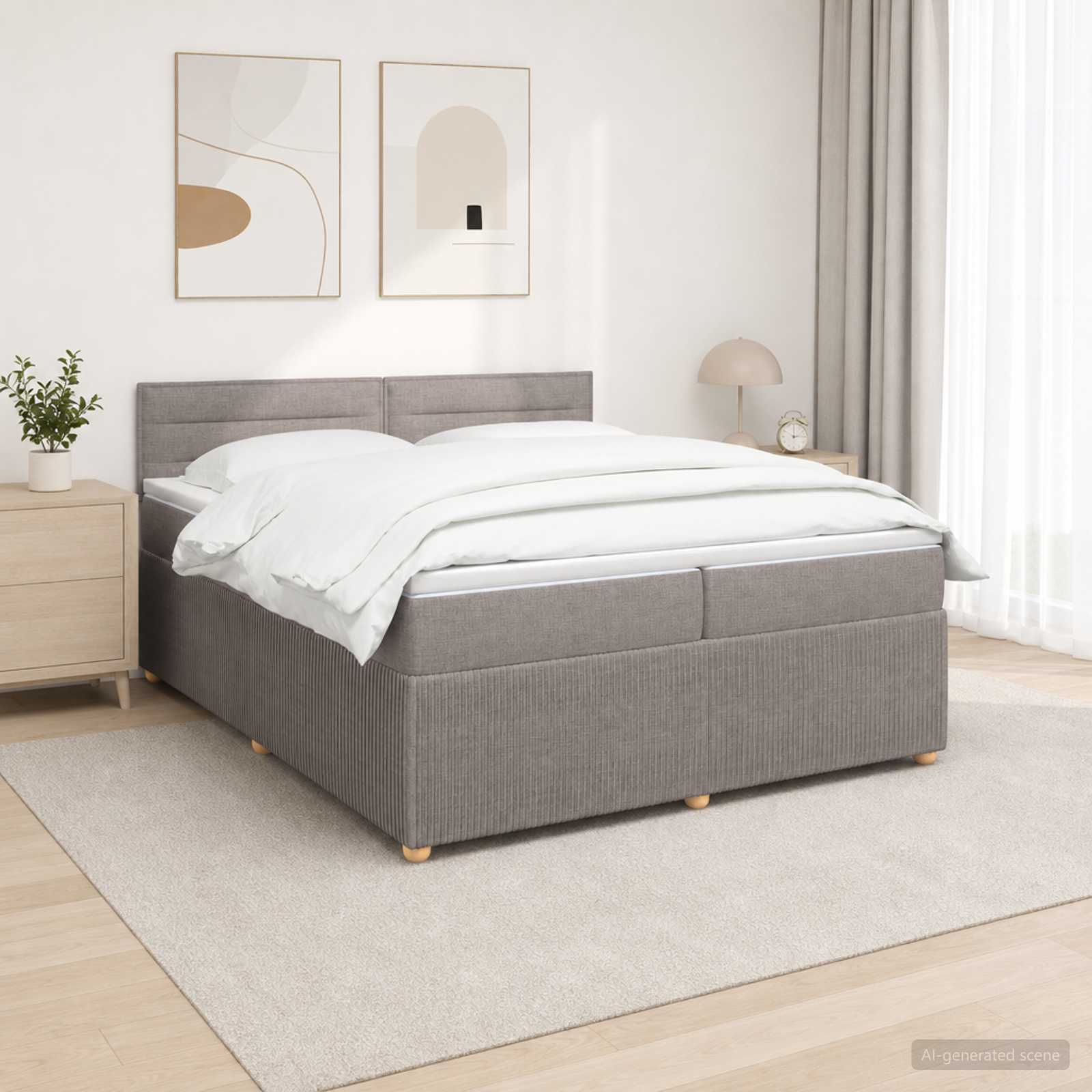 Postelja boxspring z vzmetnico Taupe 200 x 200 cm Blago