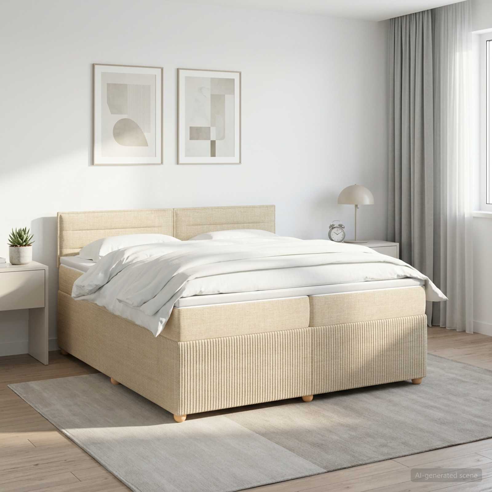 Postelja boxspring z vzmetnico Krem 200 x 200 cm Blago