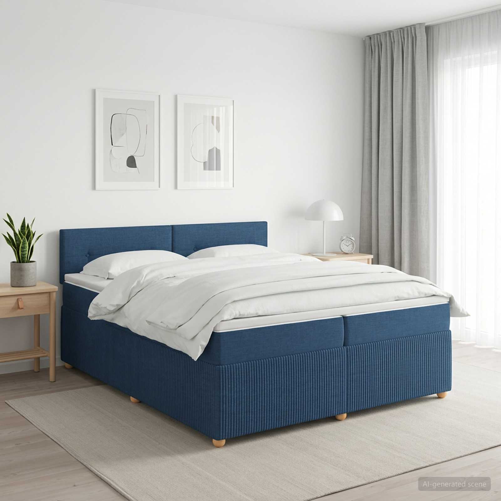 Континентално легло с матрак Синьо 200 x 200 cm Текстил