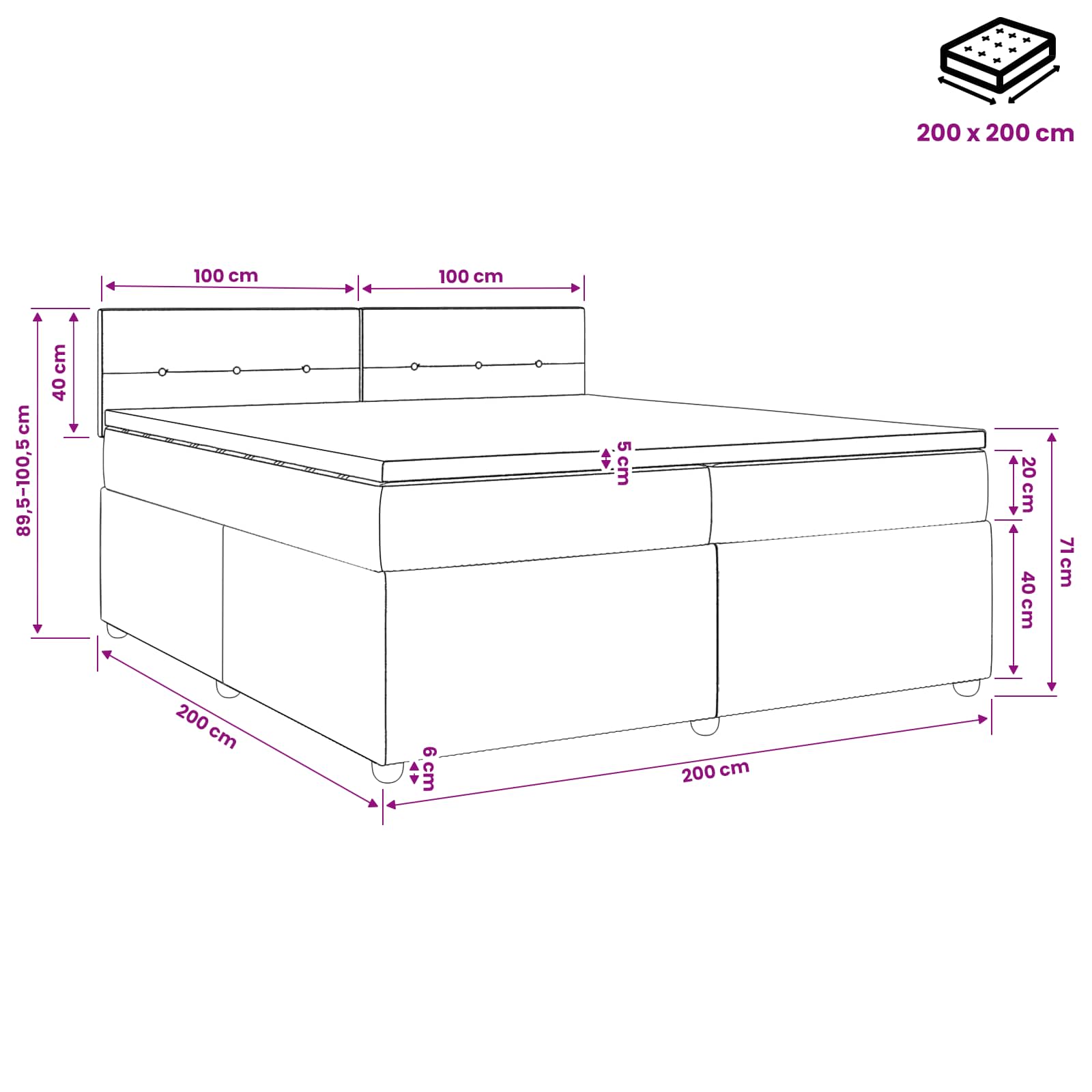 Postelja boxspring z vzmetnico Modra 200 x 200 cm Blago
