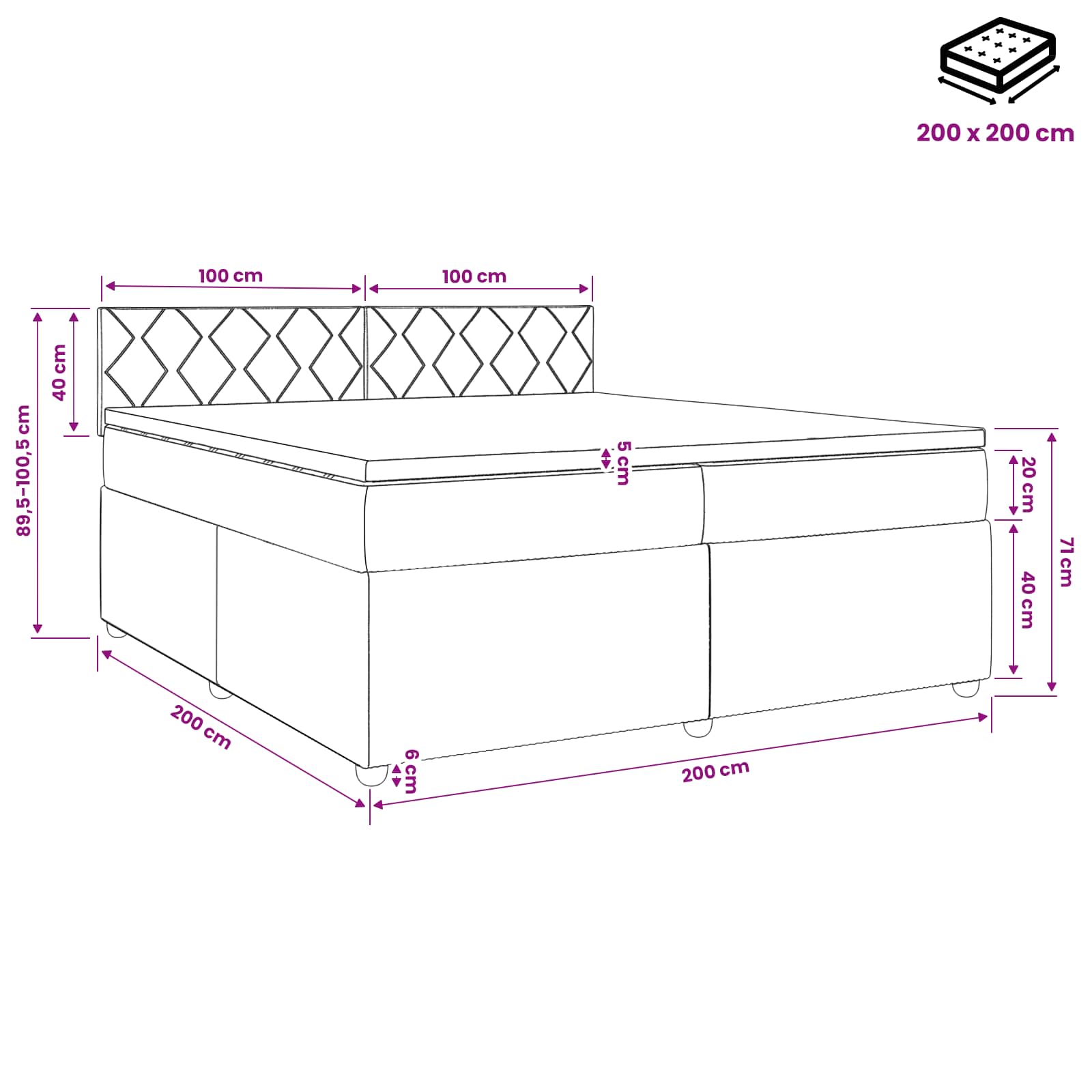 Postelja boxspring z vzmetnico Modra 200 x 200 cm Blago
