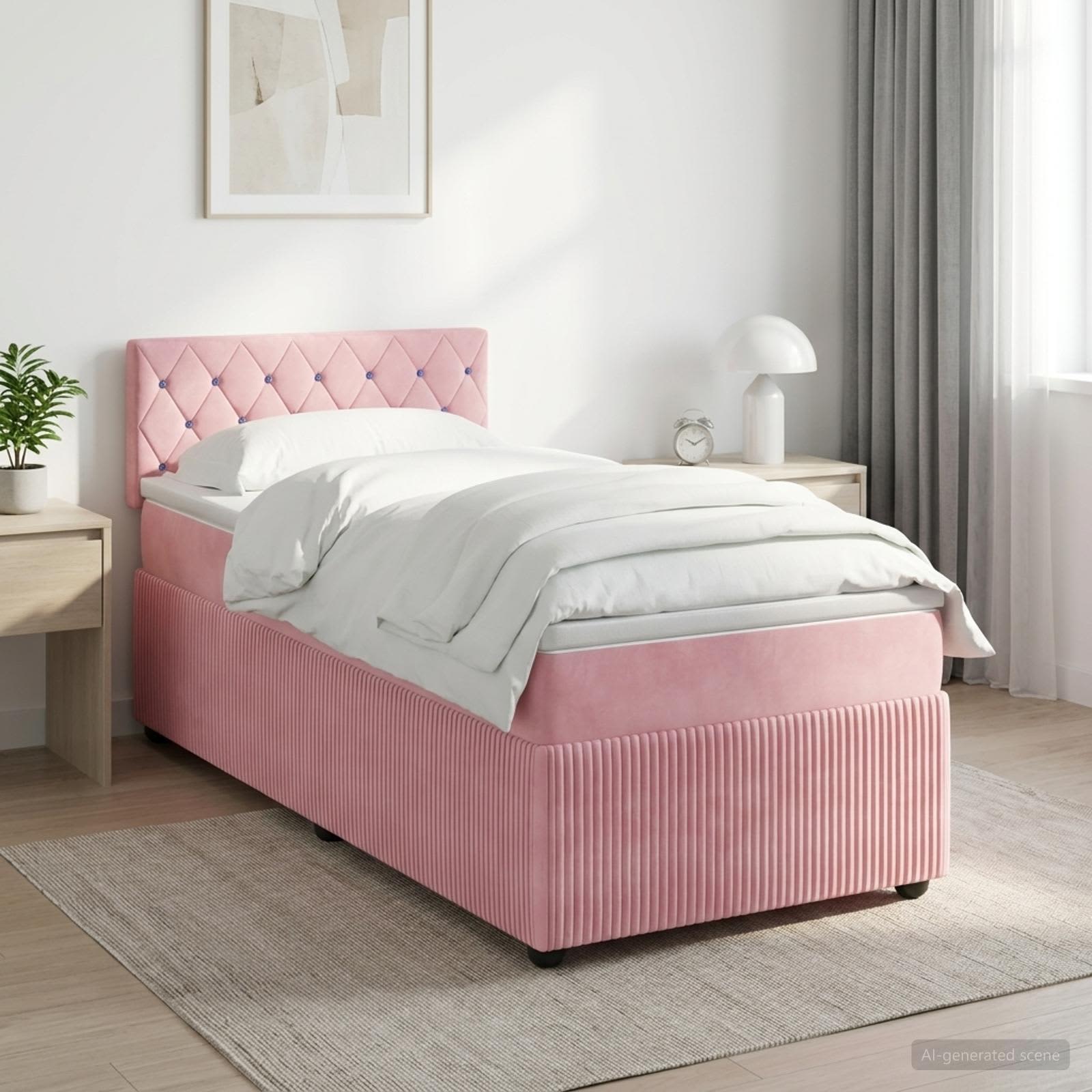 Postelja boxspring z vzmetnico Roza 90 x 190 cm Žamet