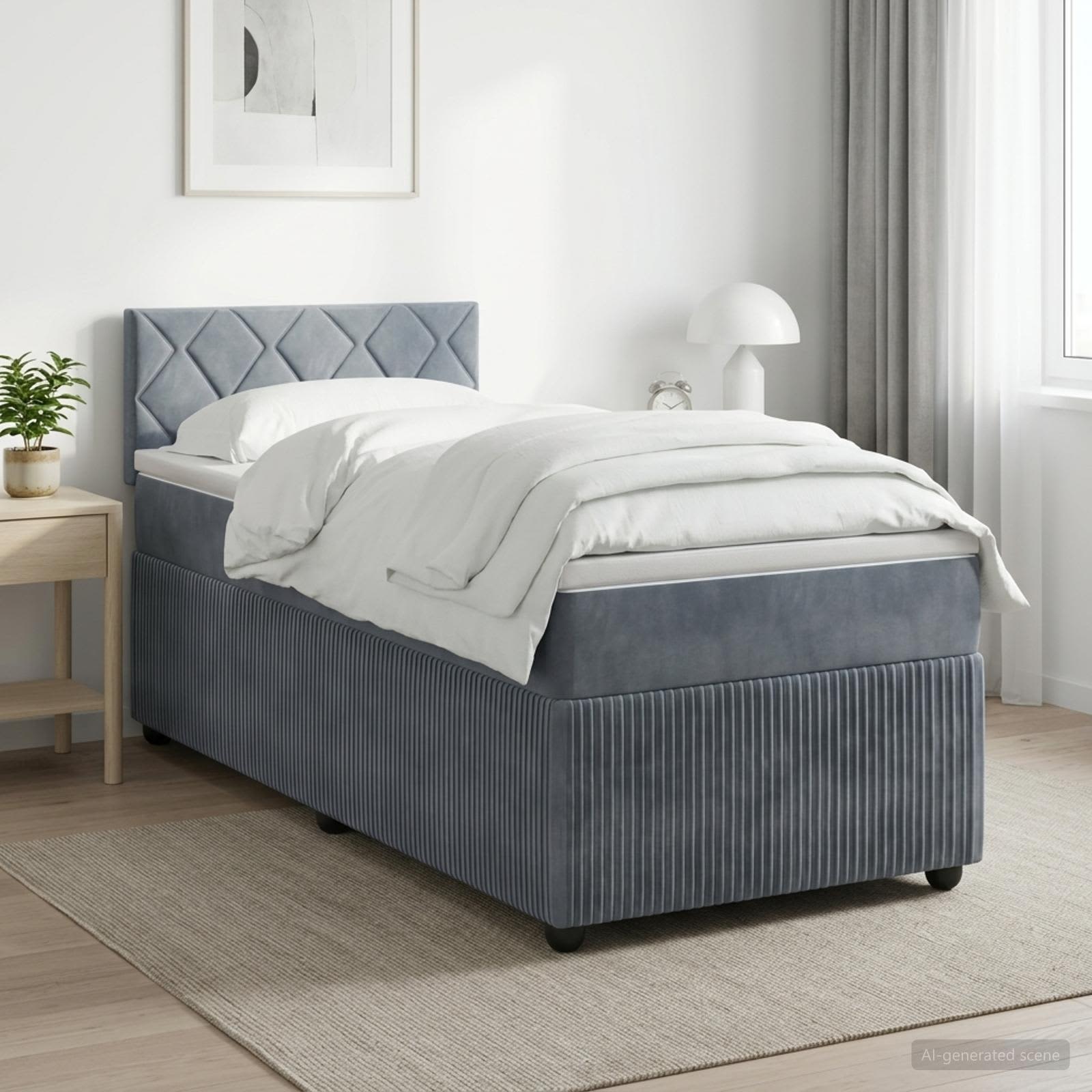 vidaXL Boxspringbett mit Matratze Dunkelgrau 90 x 190 cm Samt