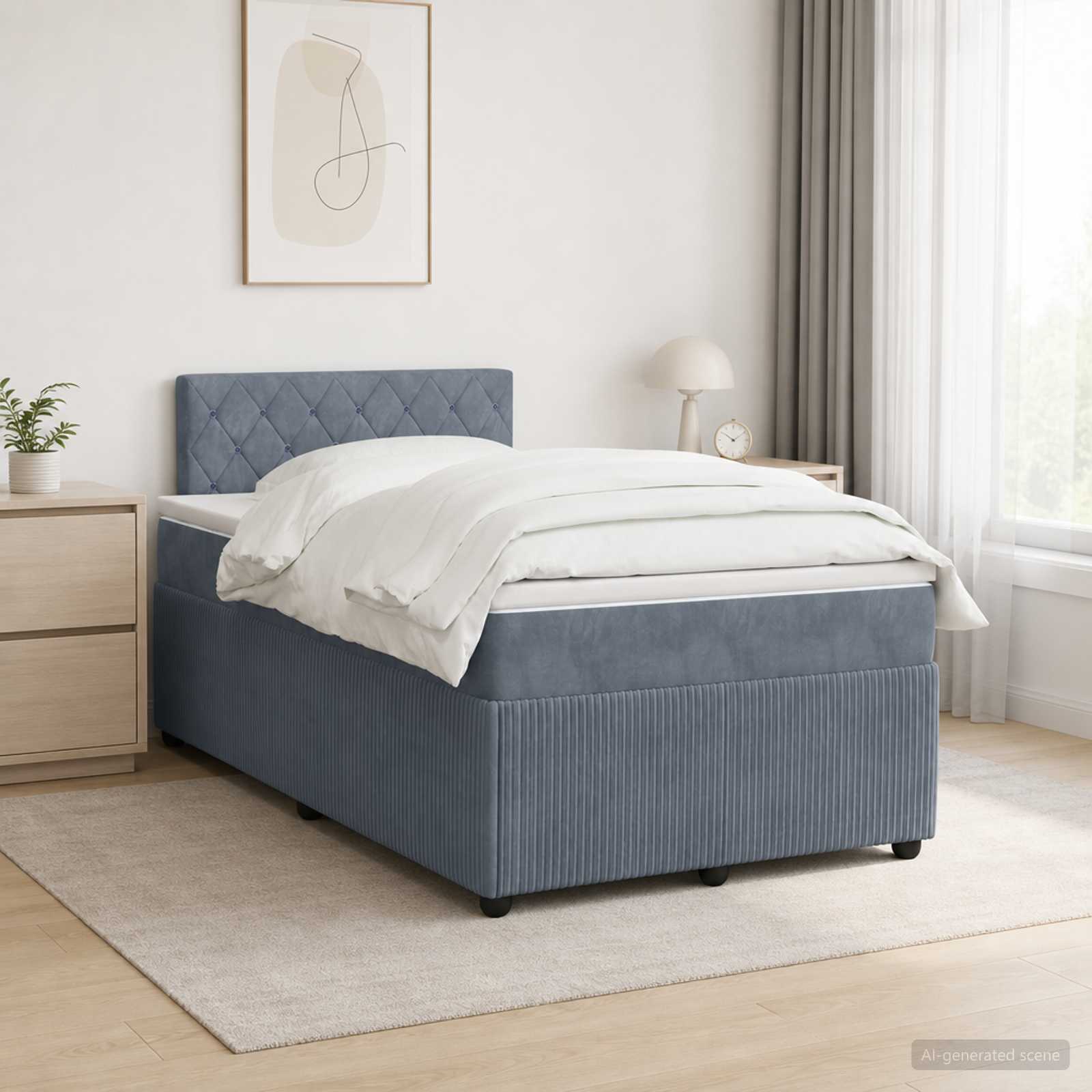 Boxmadras seng med topmadras 120 x 190 cm i mørkegrå fløjl