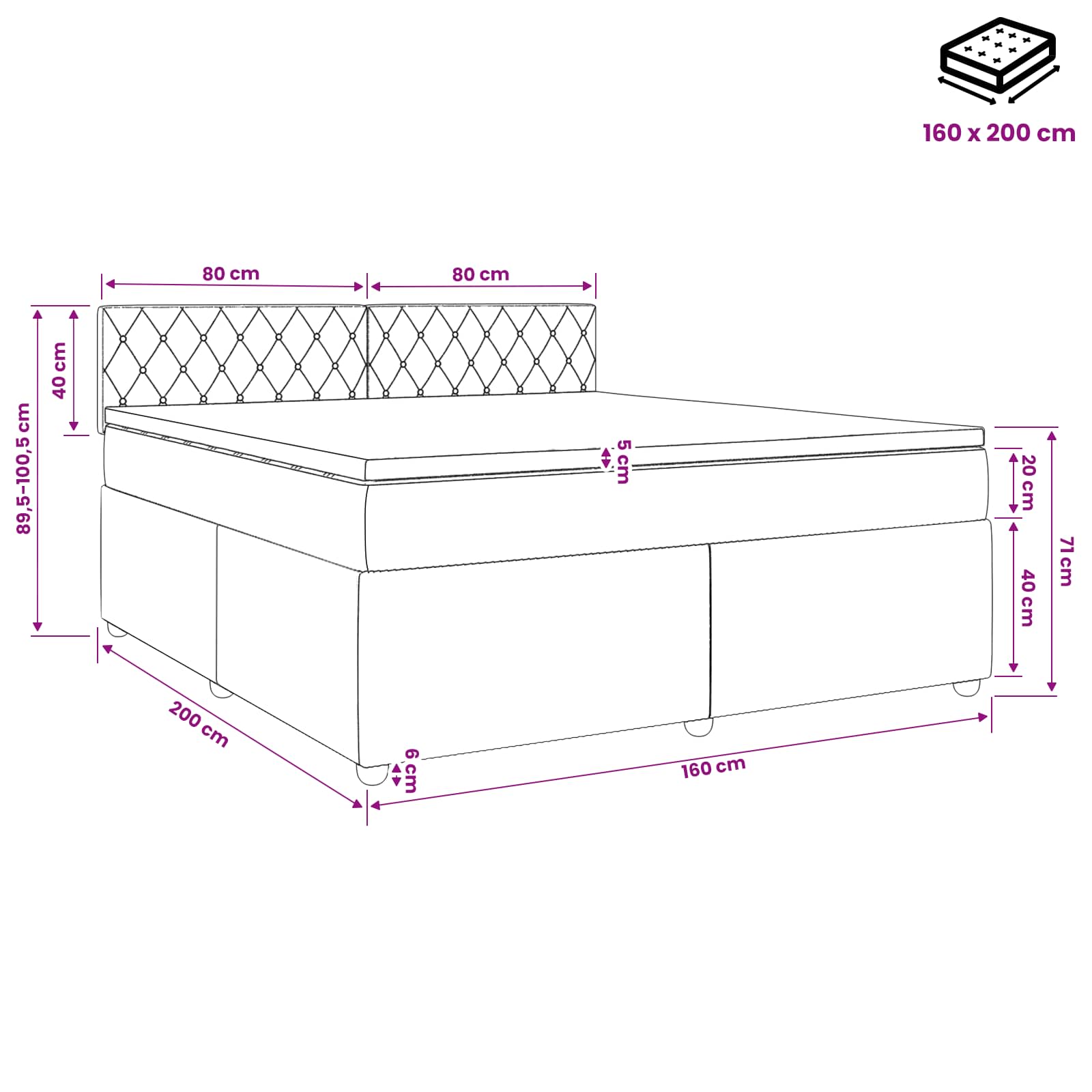 Postelja boxspring z vzmetnico Roza 160 x 200 cm Žamet