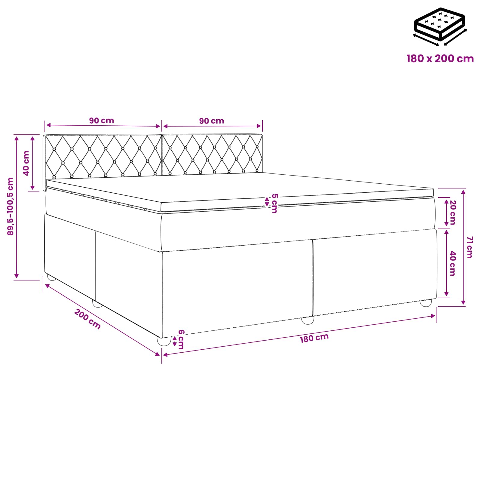 Postelja boxspring z vzmetnico Temno modra 180 x 200 cm Žamet