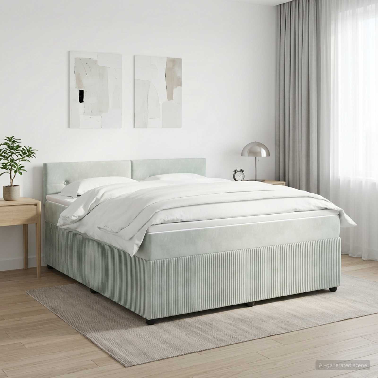 Madras med topmadras lysegrå 140 x 200 cm fløjl boksmadrasseng