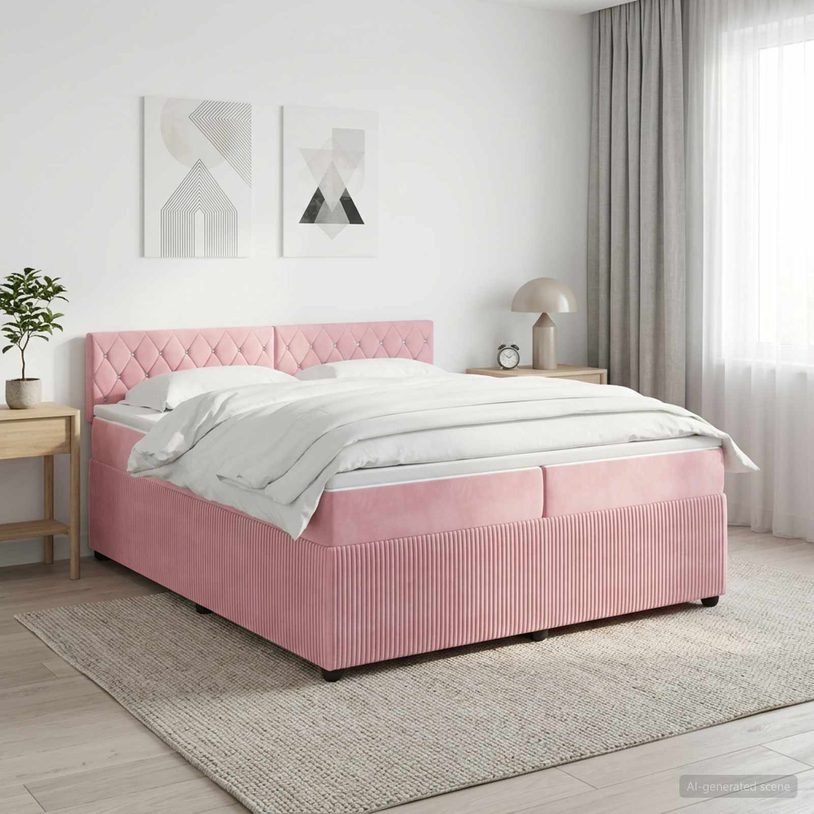 Континентално легло с матрак Розово 200 x 200 cm Кадифе