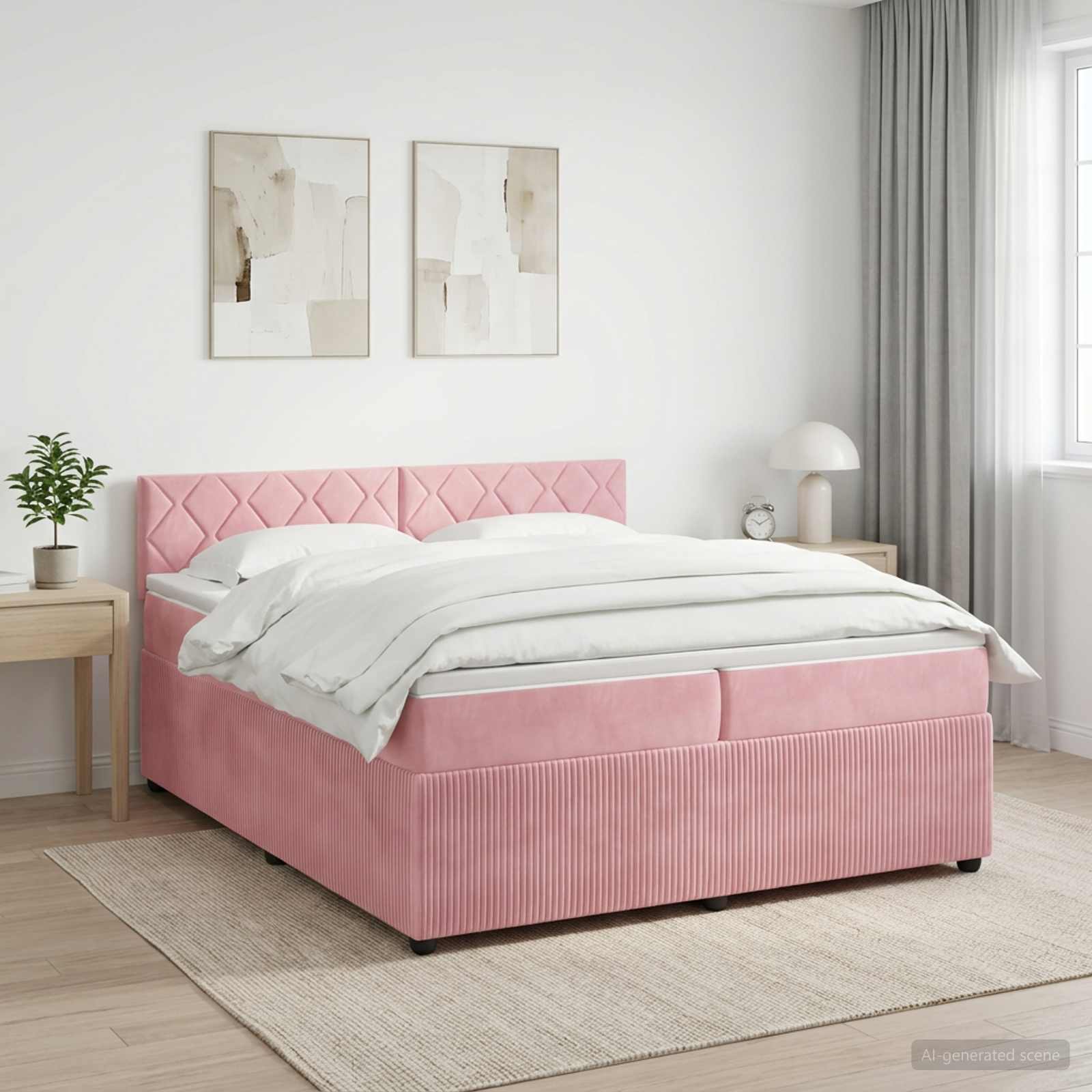Континентално легло с матрак Розово 200 x 200 cm Кадифе