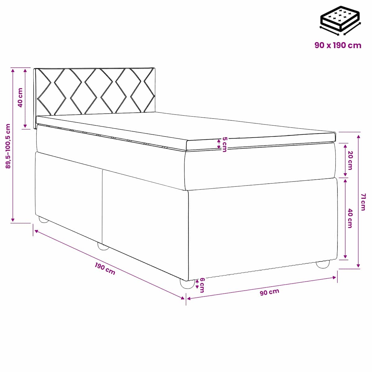 Boxmadras med topmadras 90 x 190 cm Stof - Billede 11