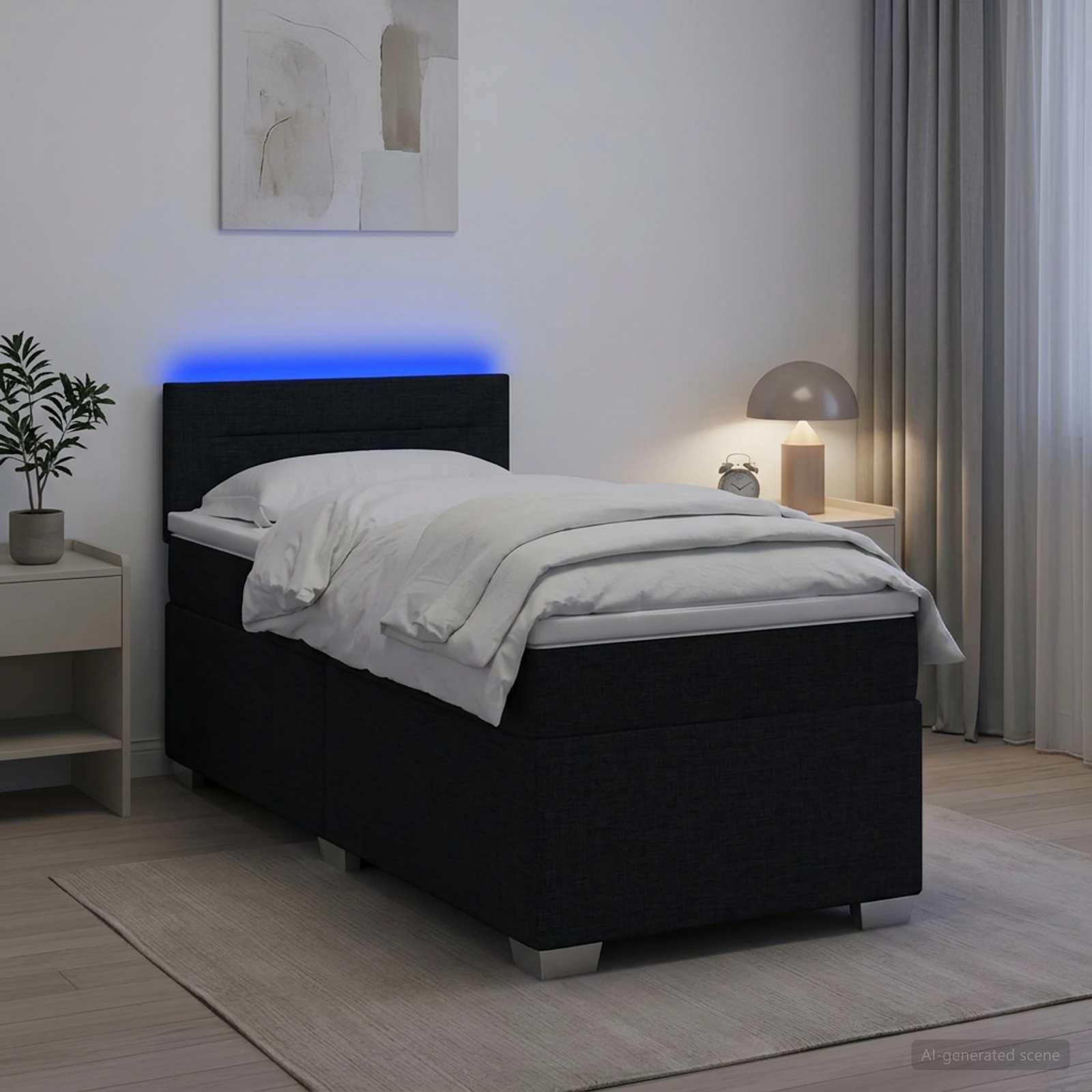Kontinentalseng med madras, topmadras og LED - sort 90 x 190 cm
