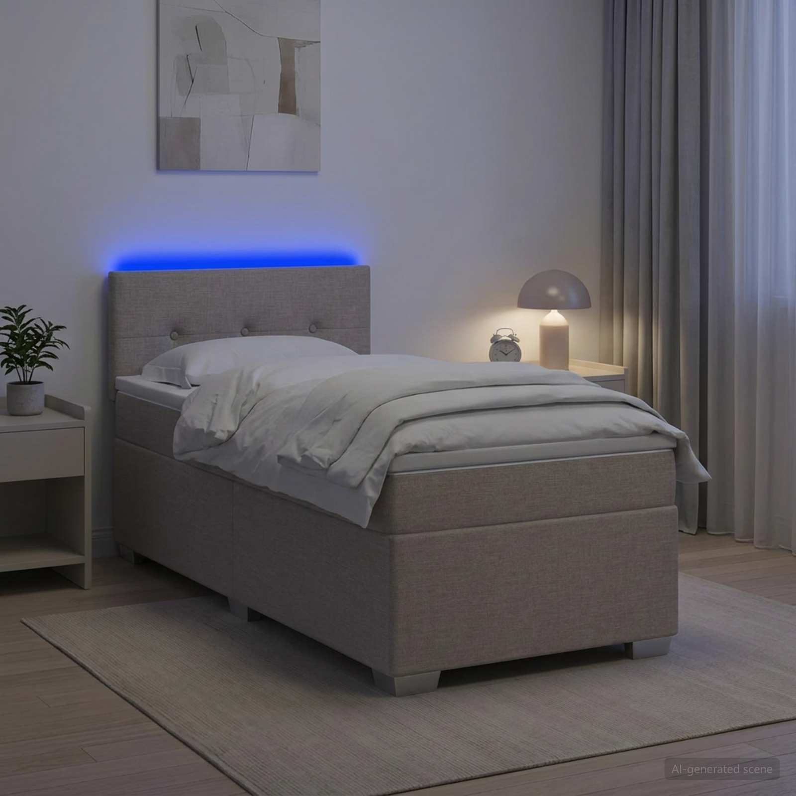 Kontinentalseng med LED, madras og topmadras - gråbrun 90 x 190 cm