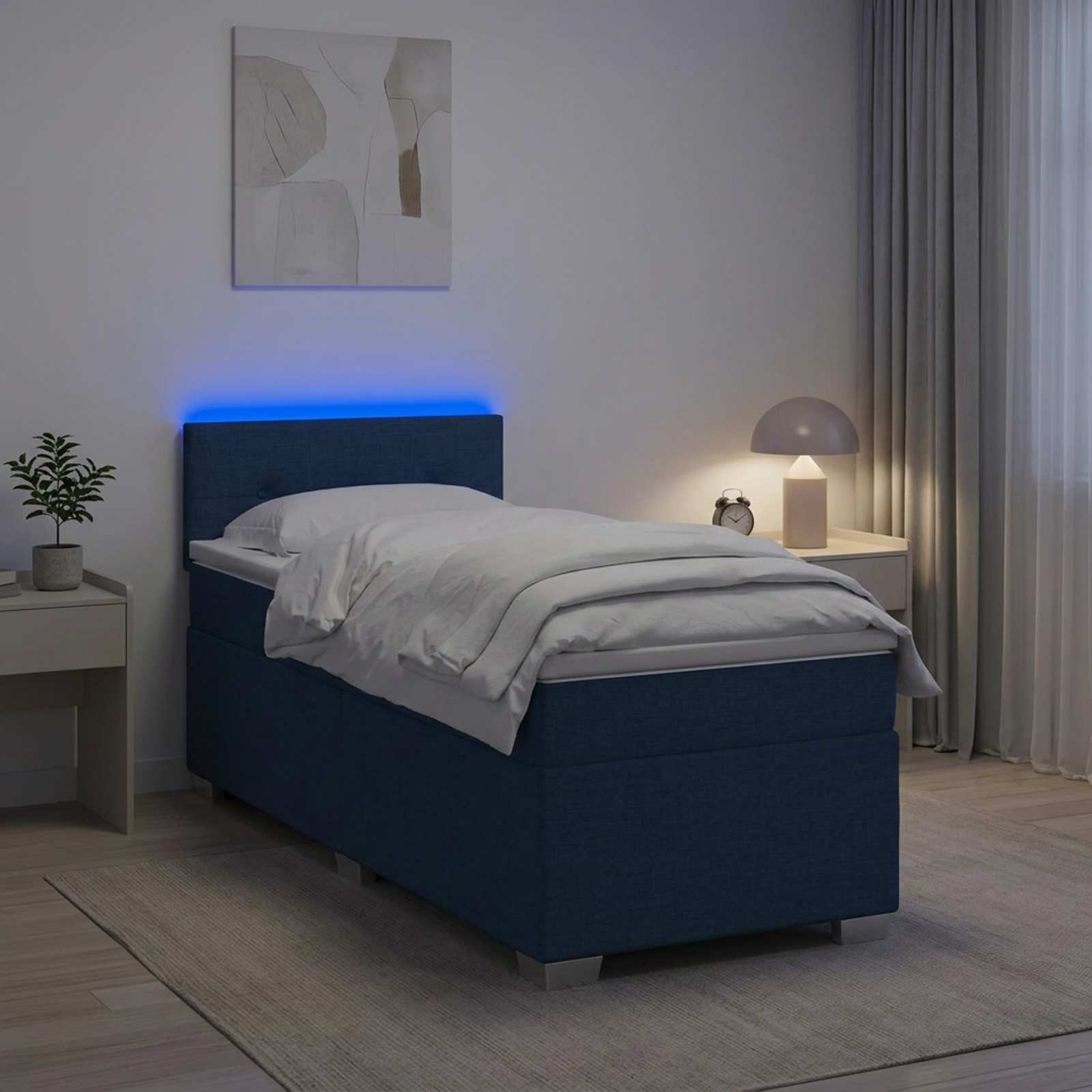 Легло с пружина и матрак с LED Синьо 80 x 200 cm Текстил