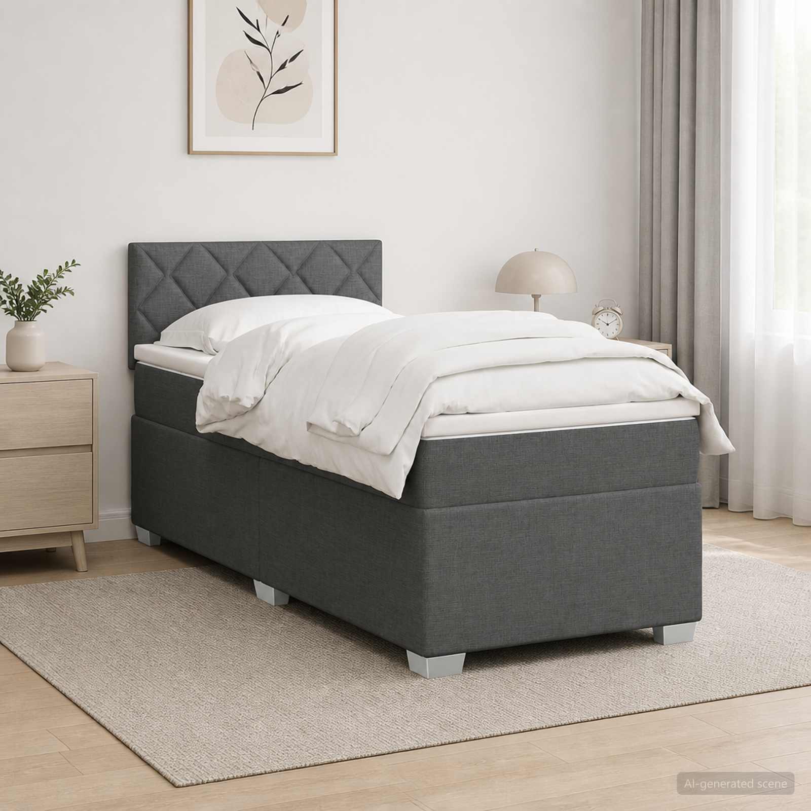 vidaXL Boxspringbett mit Matratze und LED Dunkelgrau Einzeln Stoff