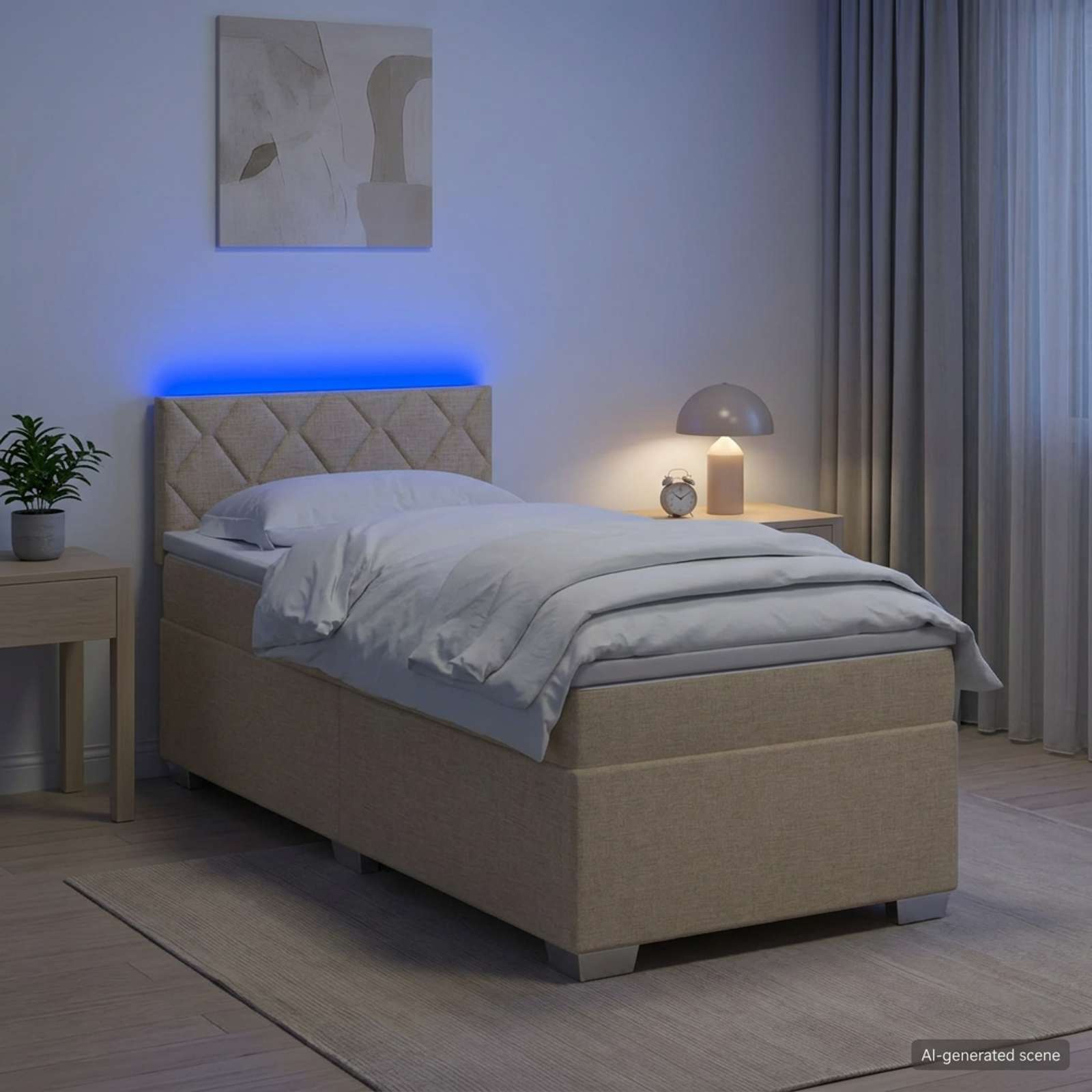 vidaXL Box Spring Seng med Madras og LED Cremefarvet 90 x 190 cm Stof