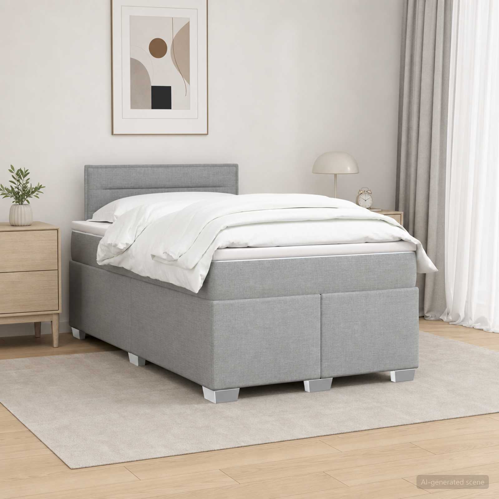vidaXL Box Spring Seng med Madras og LED Lysegrå 120 x 200 cm Stof