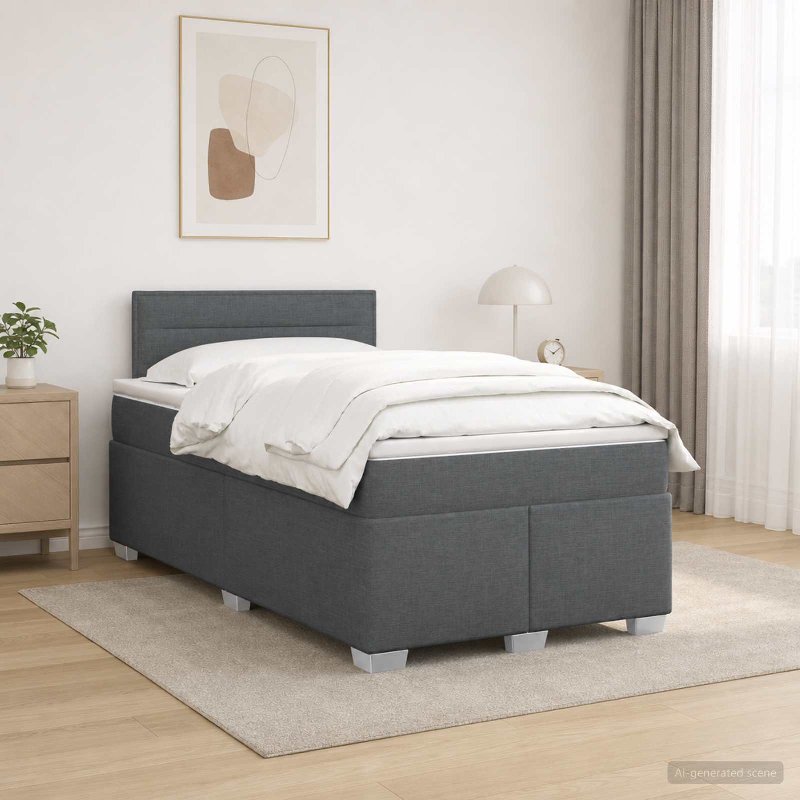 vidaXL Boxspring Bed met Matras en LED Donkergrijs 120 x 190 cm Stof grijs, foto 4