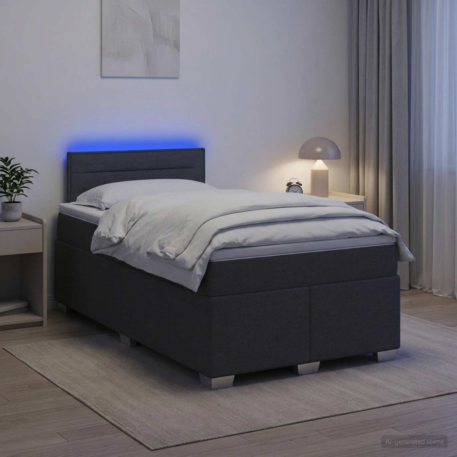 vidaXL Box Spring Seng med Madras og LED Mørkegrå 120 x 200 cm Stof