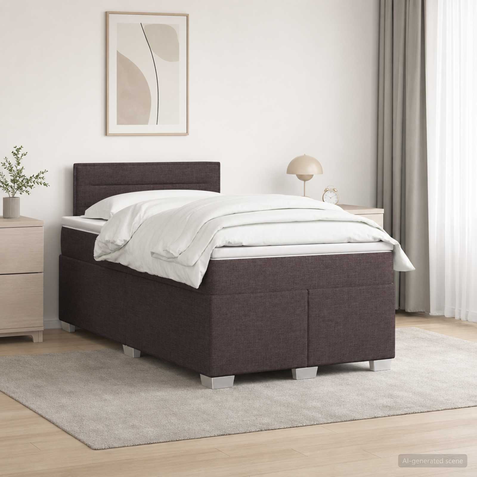 vidaXL Boxspring Bed met Matras en LED Donkerbruin 120 x 190 cm Stof bruin, foto 4