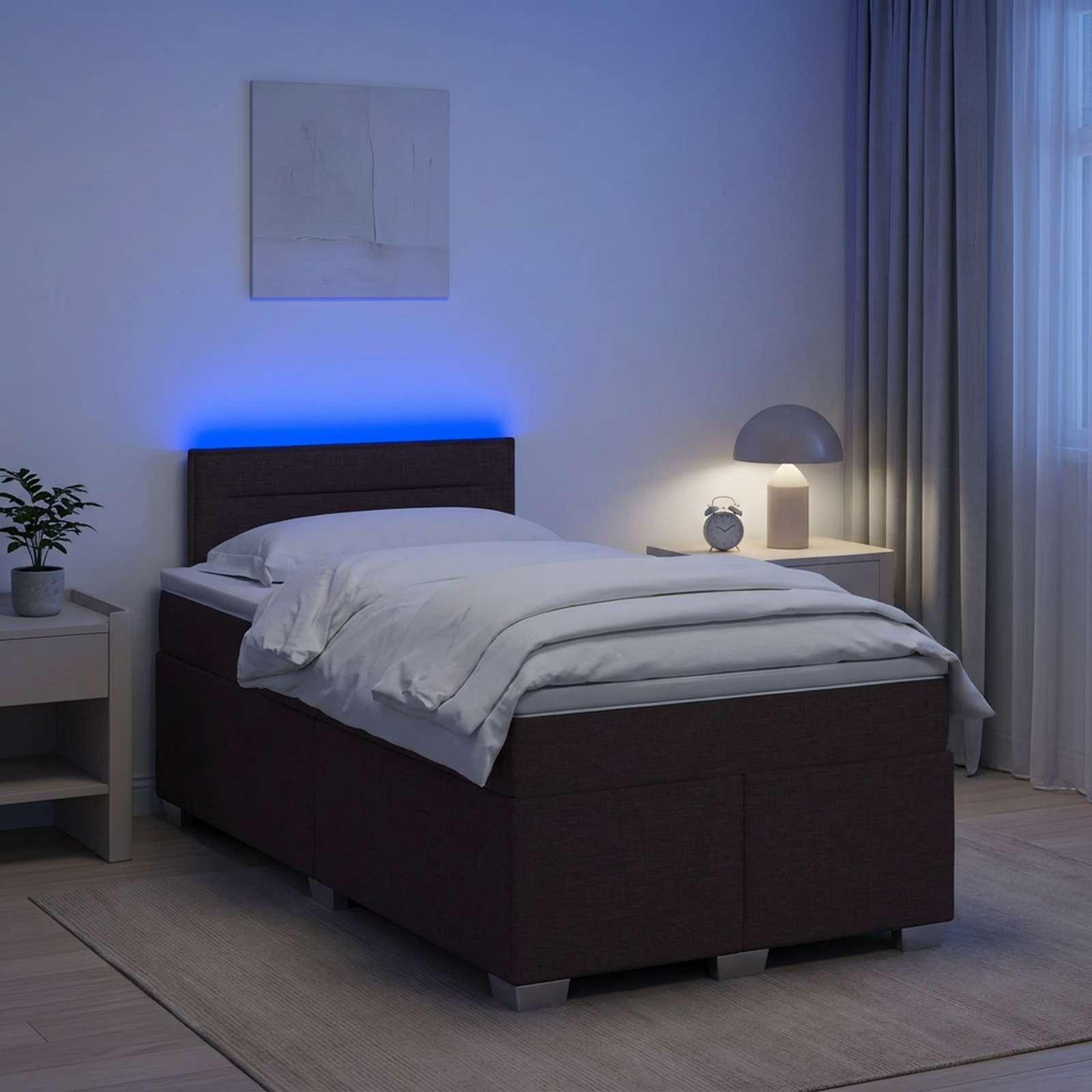 vidaXL Box Spring Seng med Madras og LED Mørk Brun 120 x 190 cm Stof
