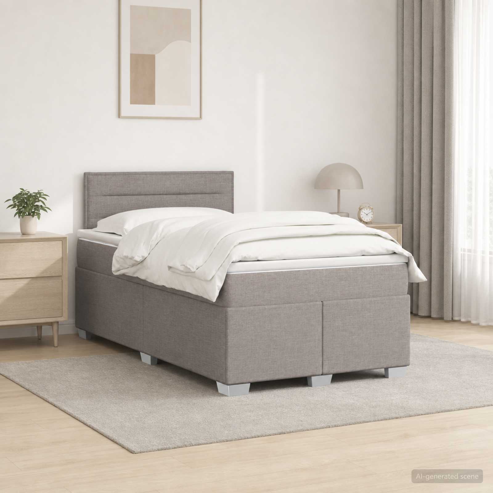 vidaXL Box Spring Seng med Madras og LED Gråbrun 120 x 190 cm Stof
