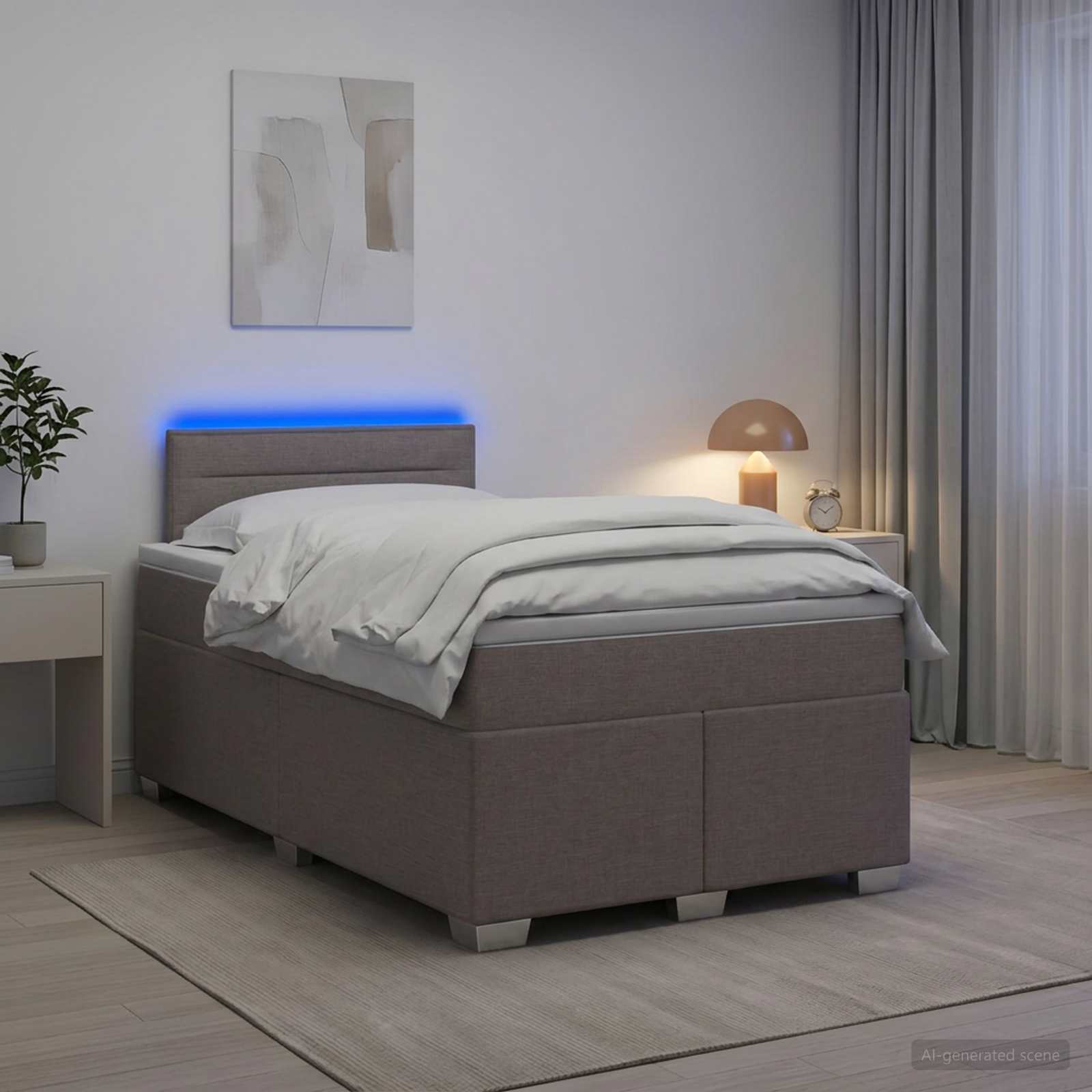vidaXL Boxspring Bed met Matras en LED Taupe 120 x 200 cm Stof, foto 4