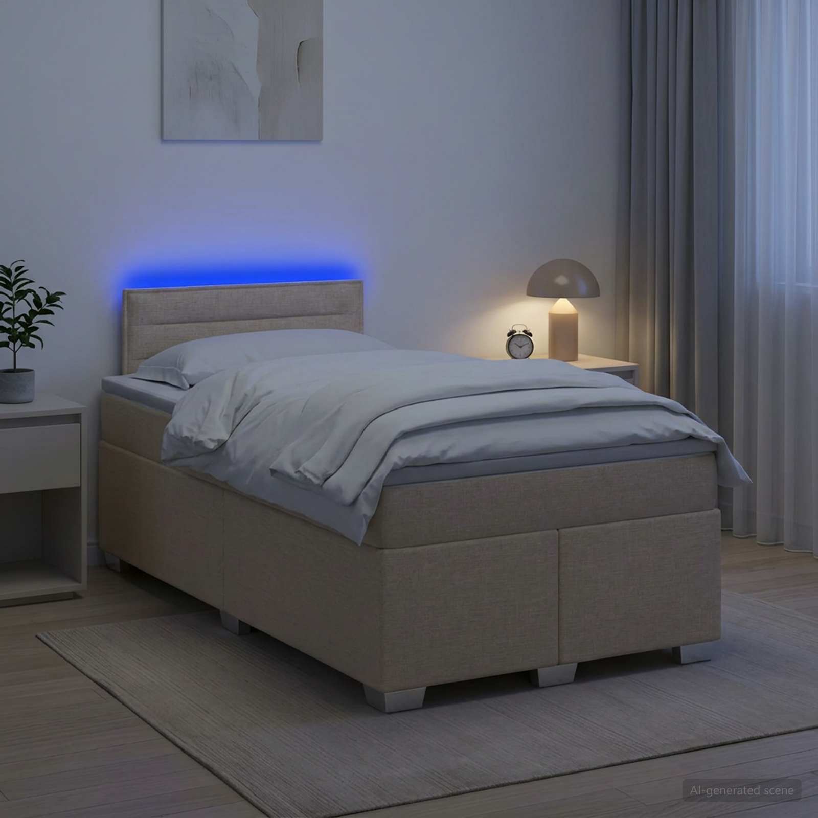 vidaXL Box Spring Seng med Madras og LED Cremefarvet 120 x 190 cm Stof