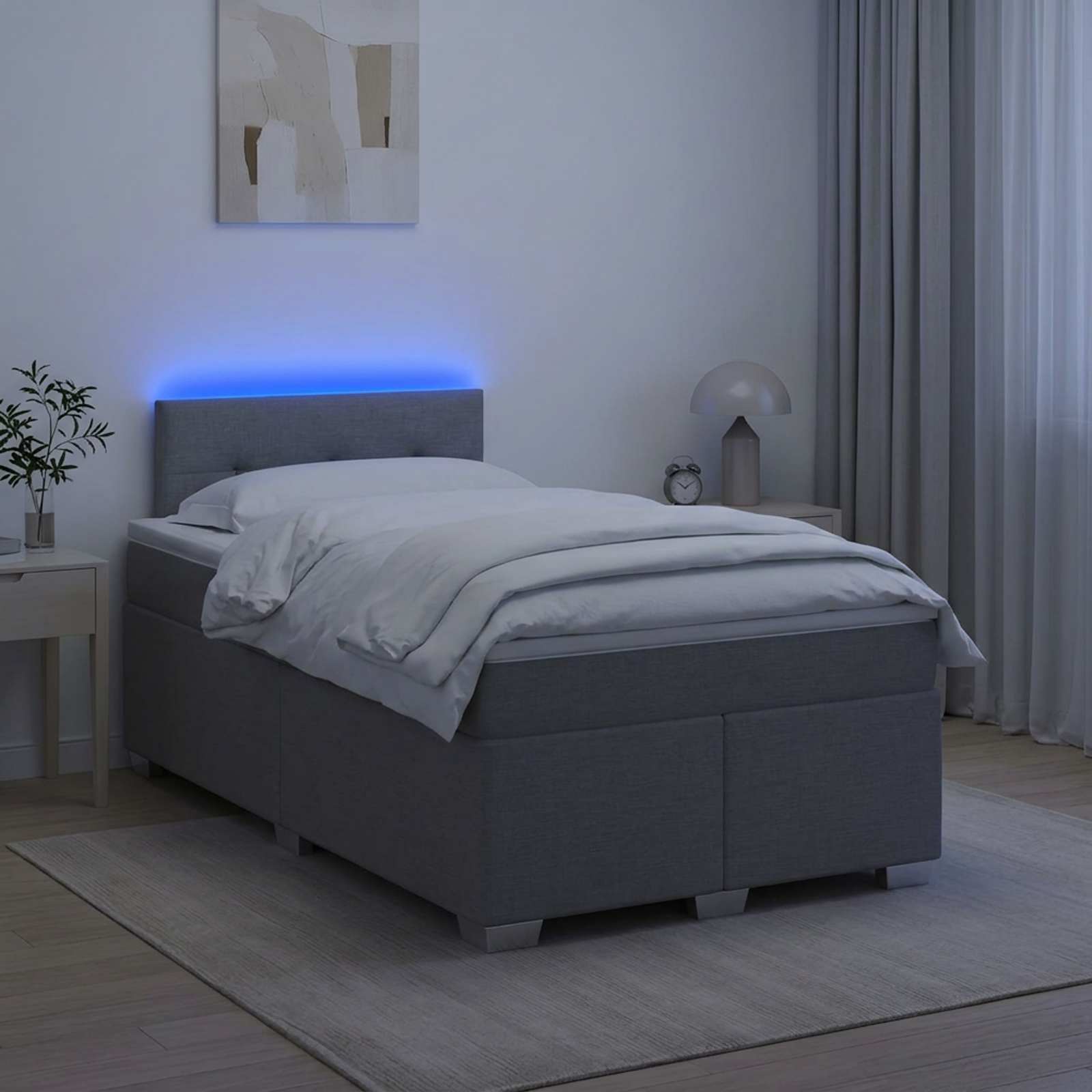 Легло с пружина и матрак с LED Светлосиво 120 x 190 cm Текстил