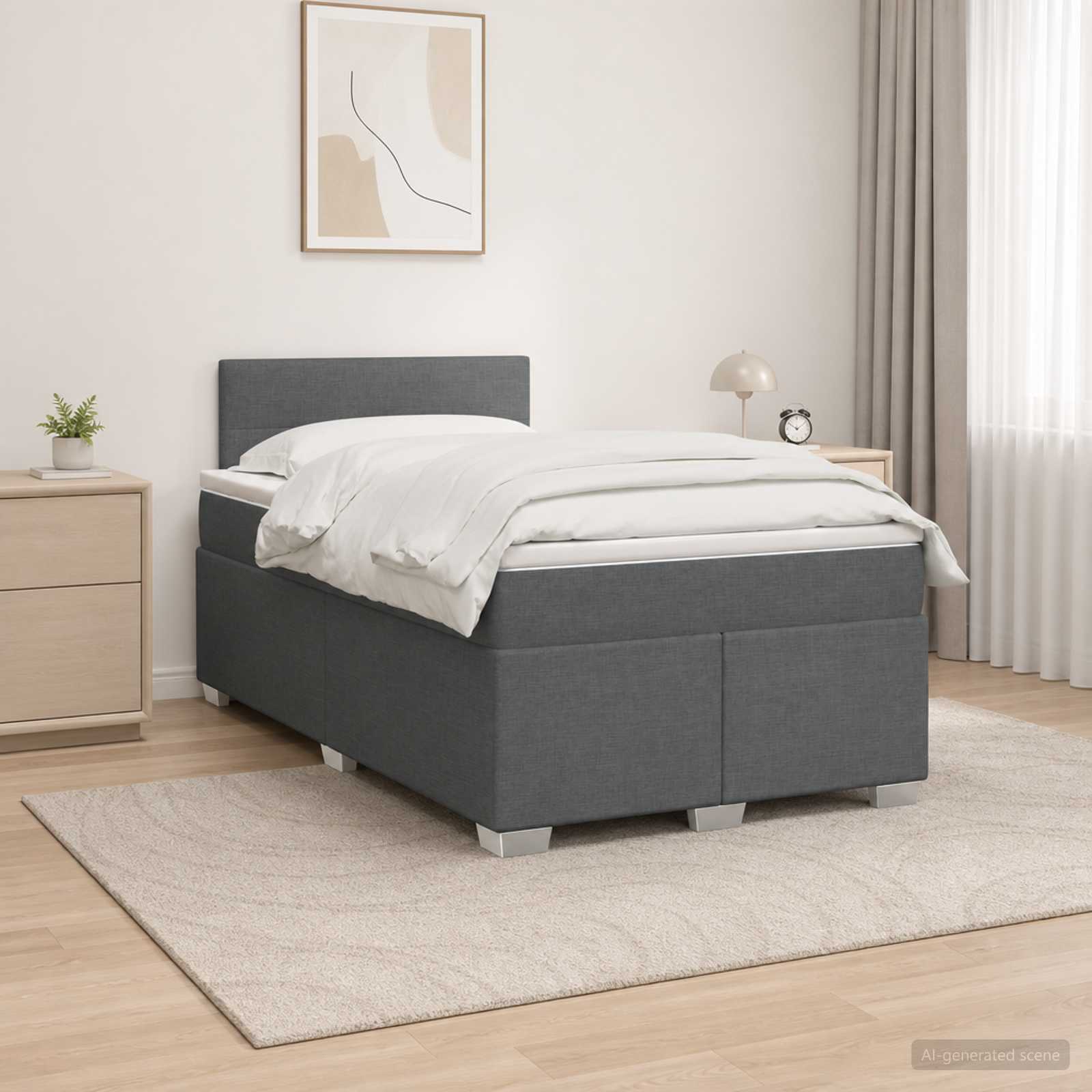 vidaXL Box Spring Seng med Madras og LED Mørkegrå 120 x 200 cm Stof