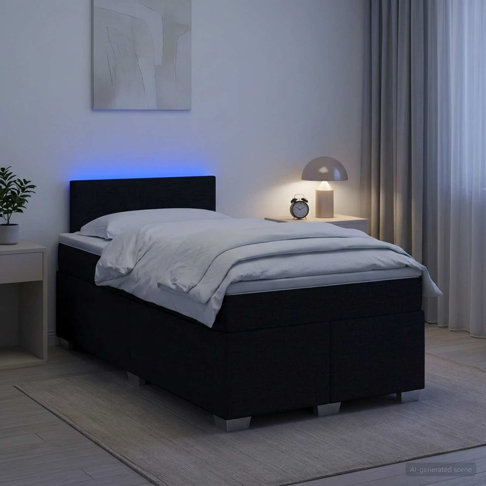 vidaXL Box Spring Seng med Madras og LED Sort 120 x 200 cm Stof