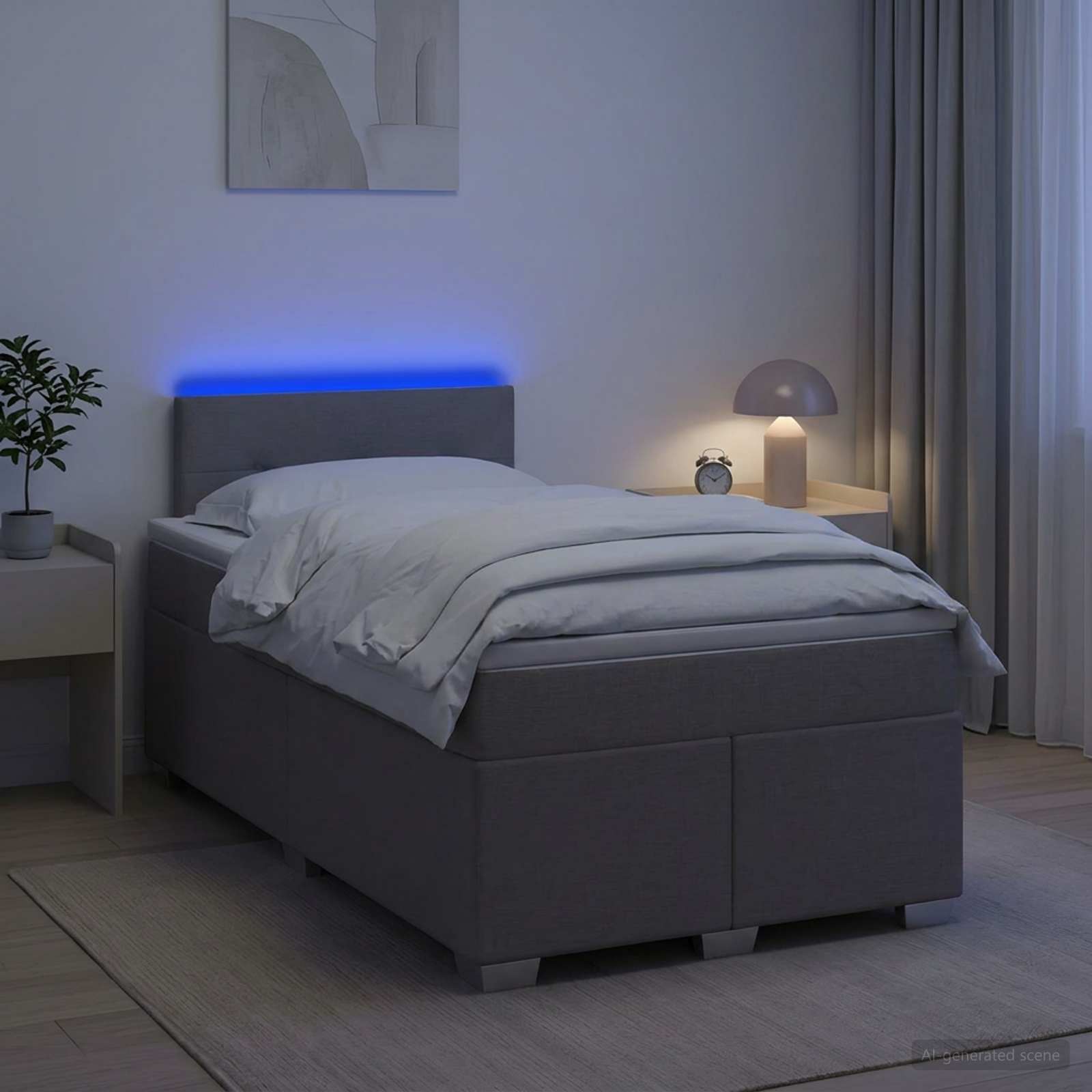 vidaXL Box Spring Seng med Madras og LED Gråbrun 120 x 190 cm Stof