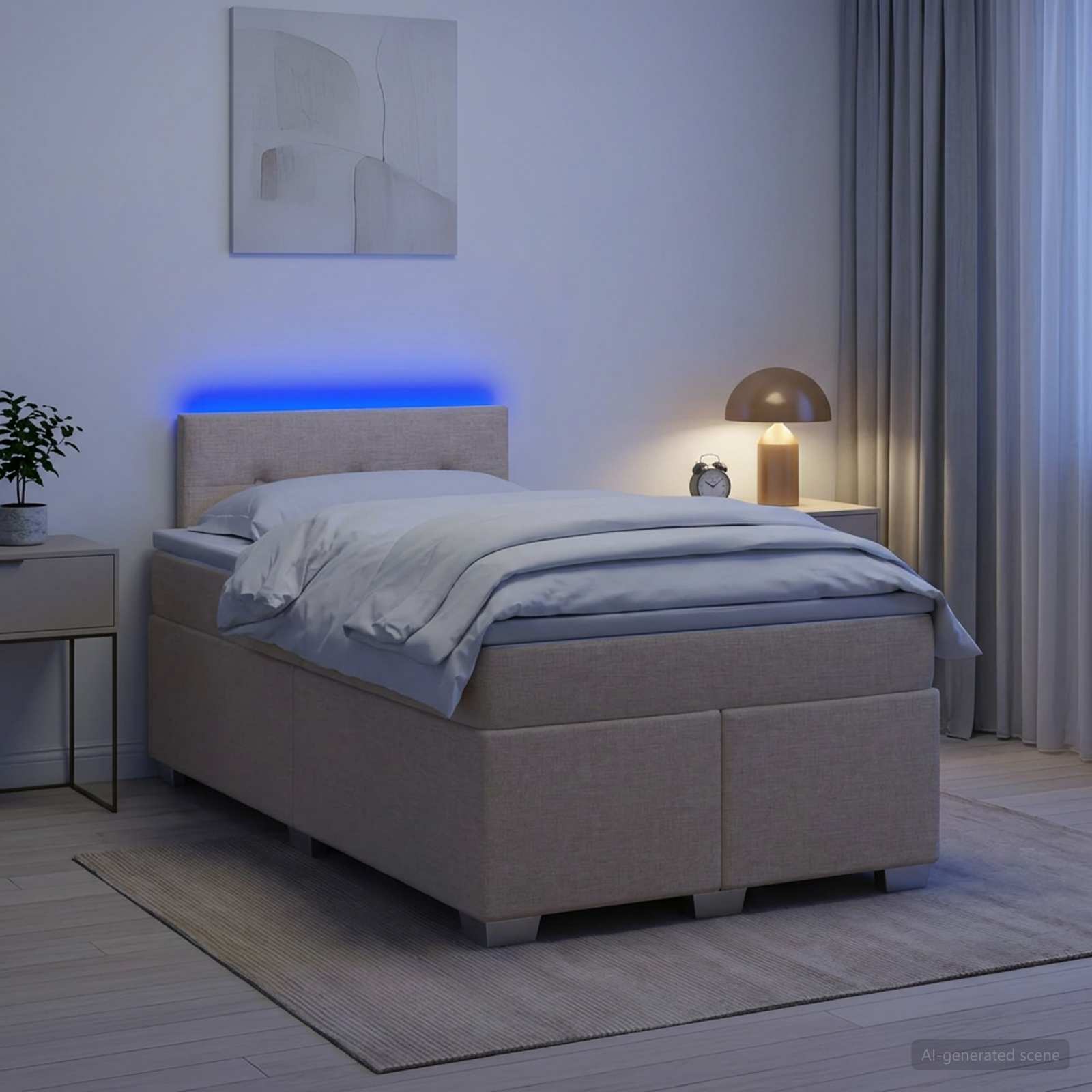 vidaXL Box Spring Seng med Madras og LED Cremefarvet 120 x 190 cm Stof