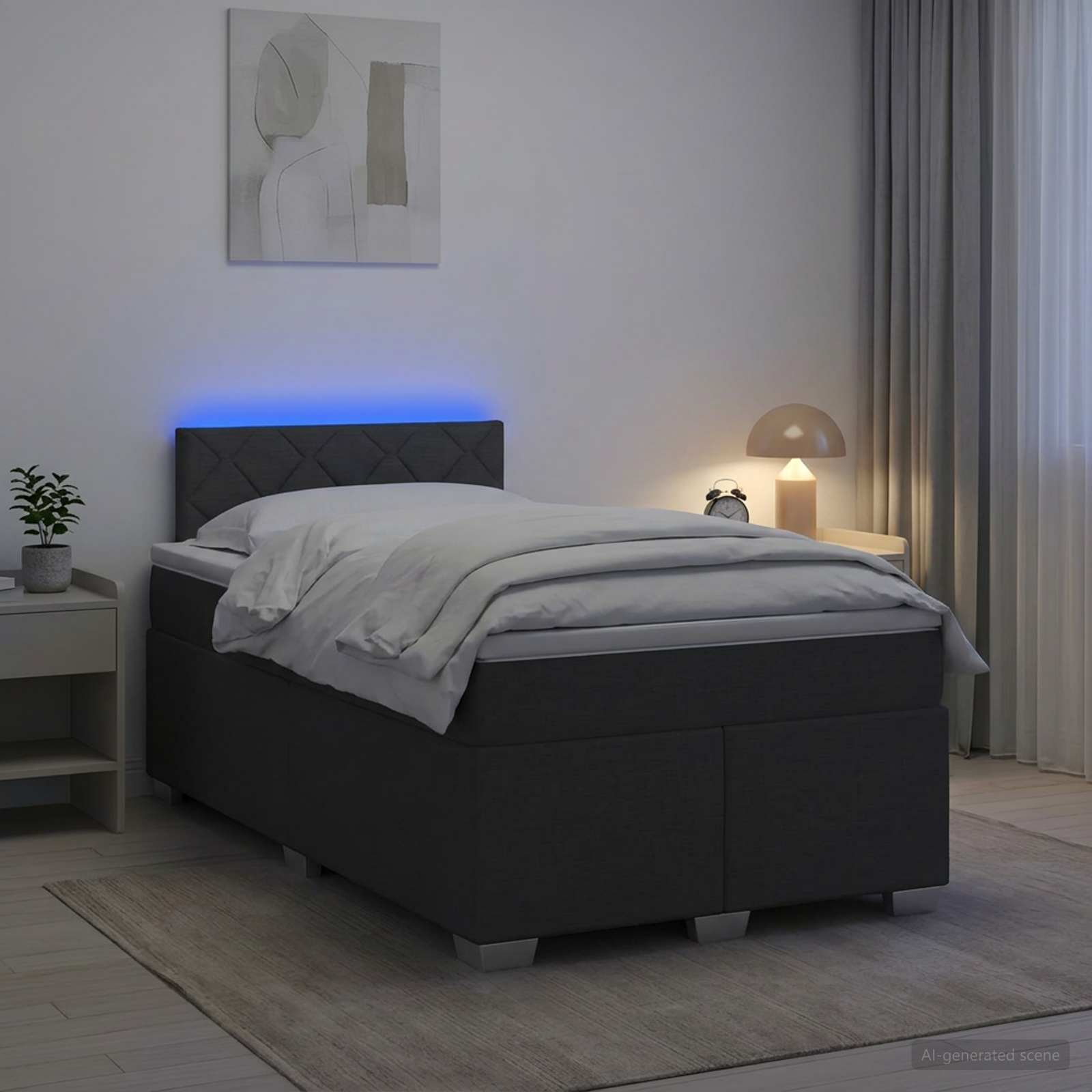 vidaXL Box Spring Seng med Madras og LED Mørkegrå 120 x 200 cm Stof