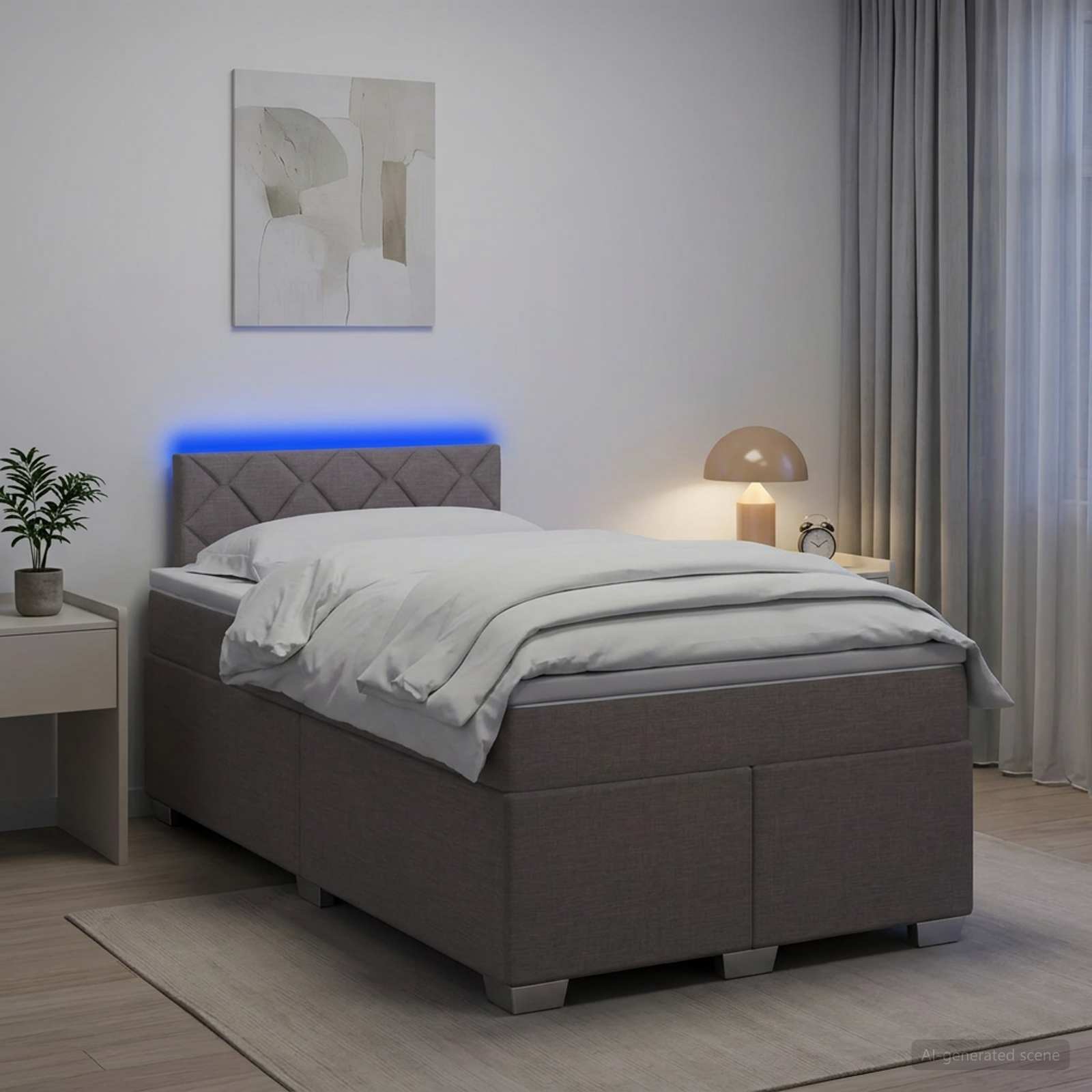 vidaXL Box Spring Seng med Madras og LED Gråbrun 120 x 190 cm Stof