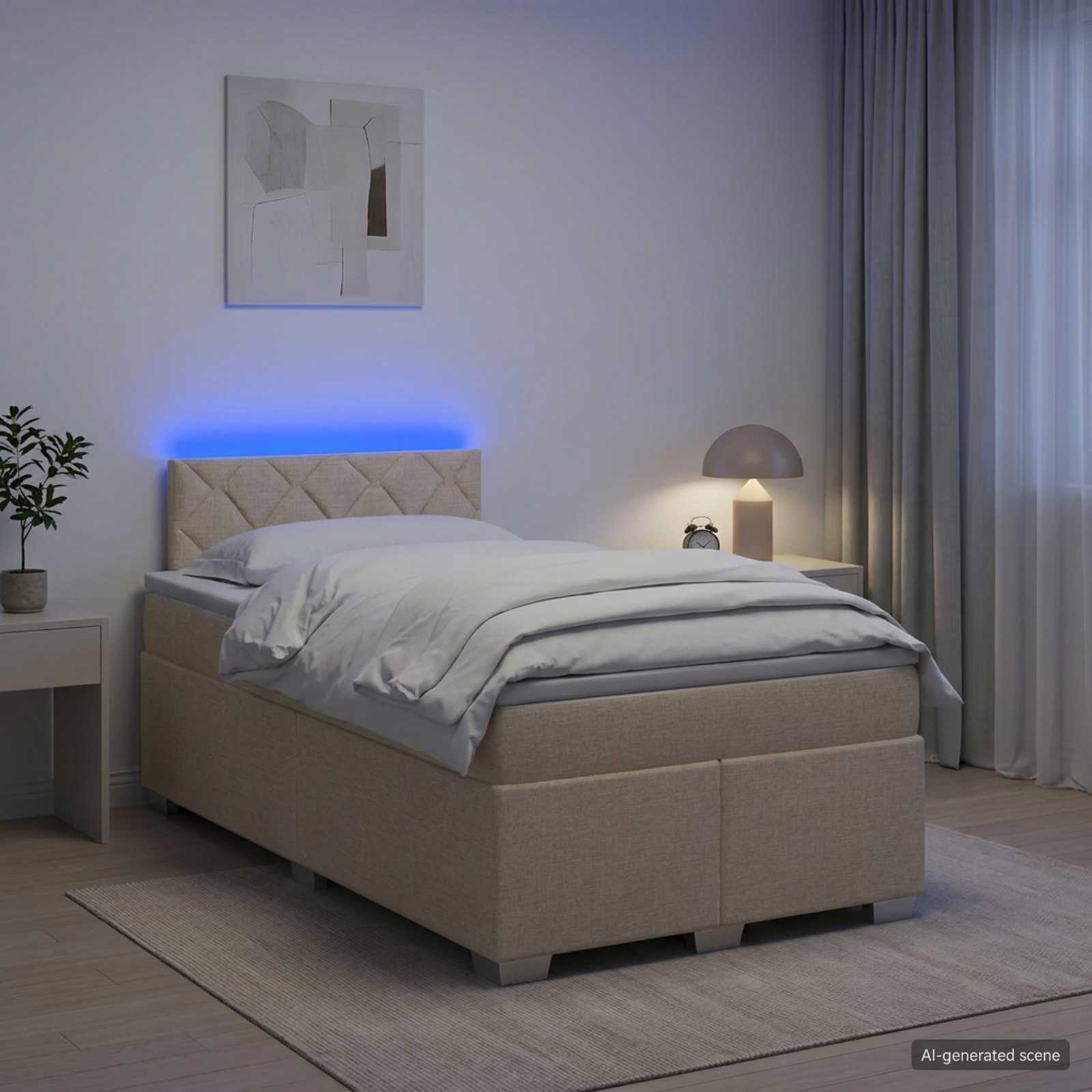 Легло с пружина и матрак с LED Кремаво 120 x 200 cm Текстил