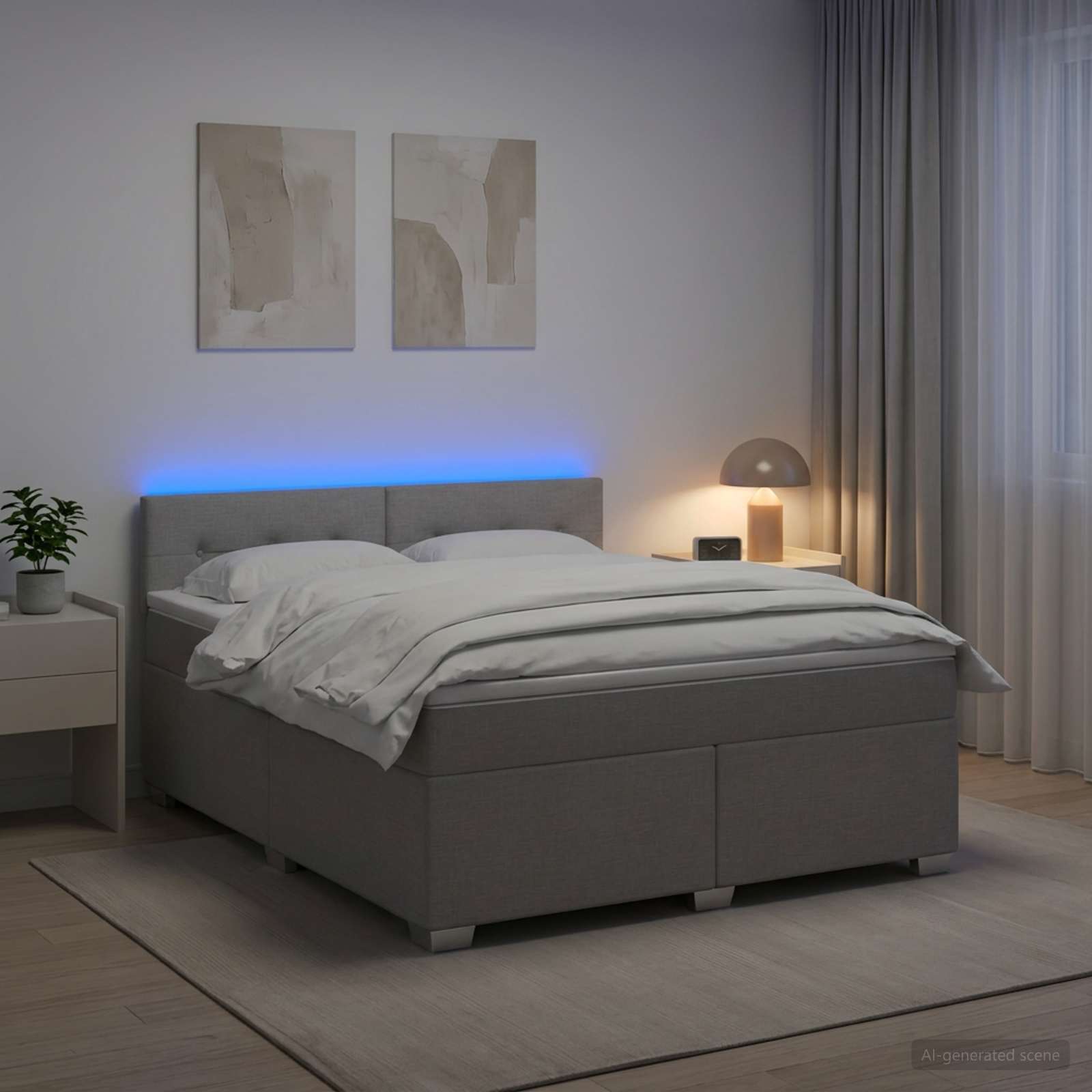 Легло с пружина и матрак с LED Светлосиво 140 x 200 cm Текстил