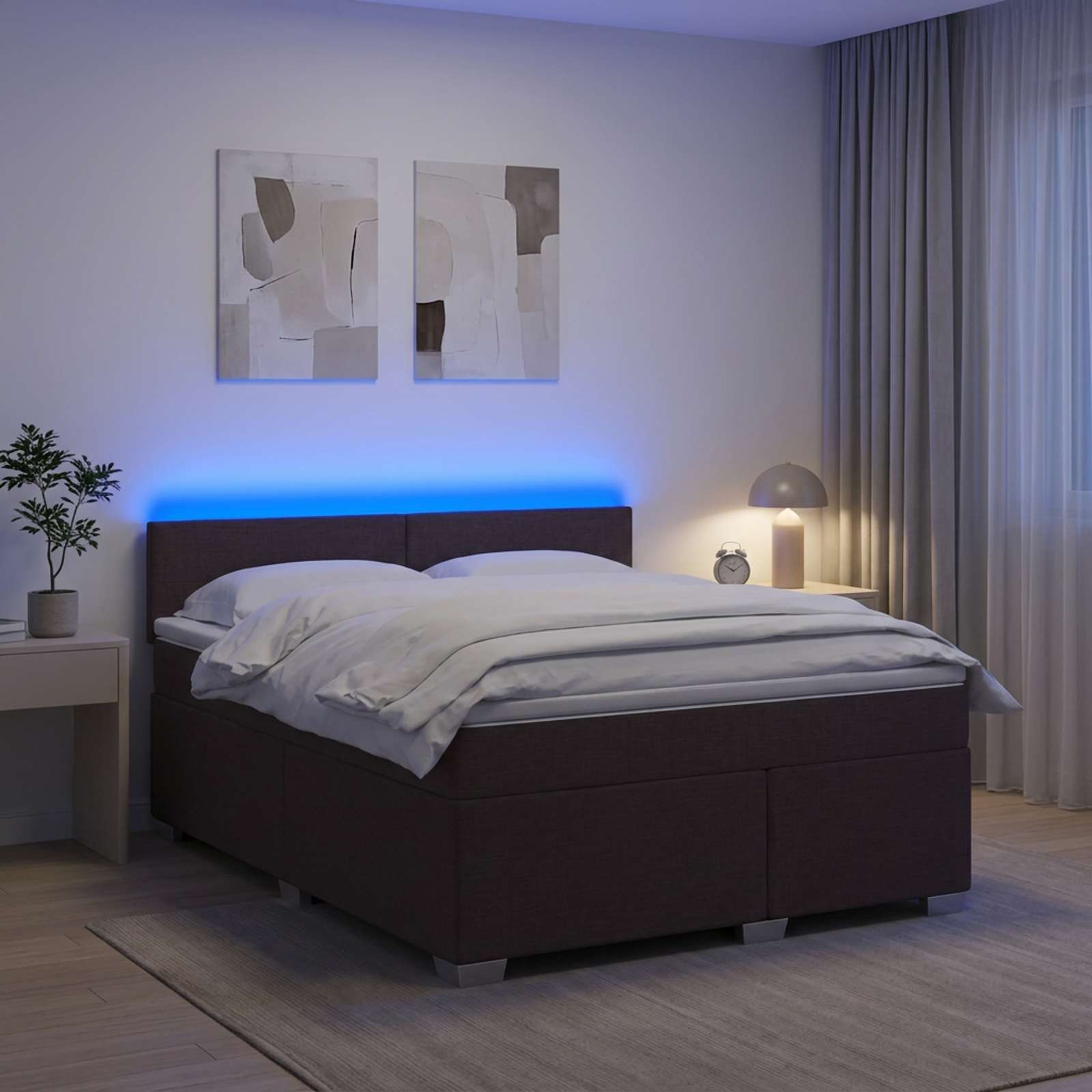 Легло с пружина и матрак с LED Тъмен кафяв 140 x 200 cm Текстил