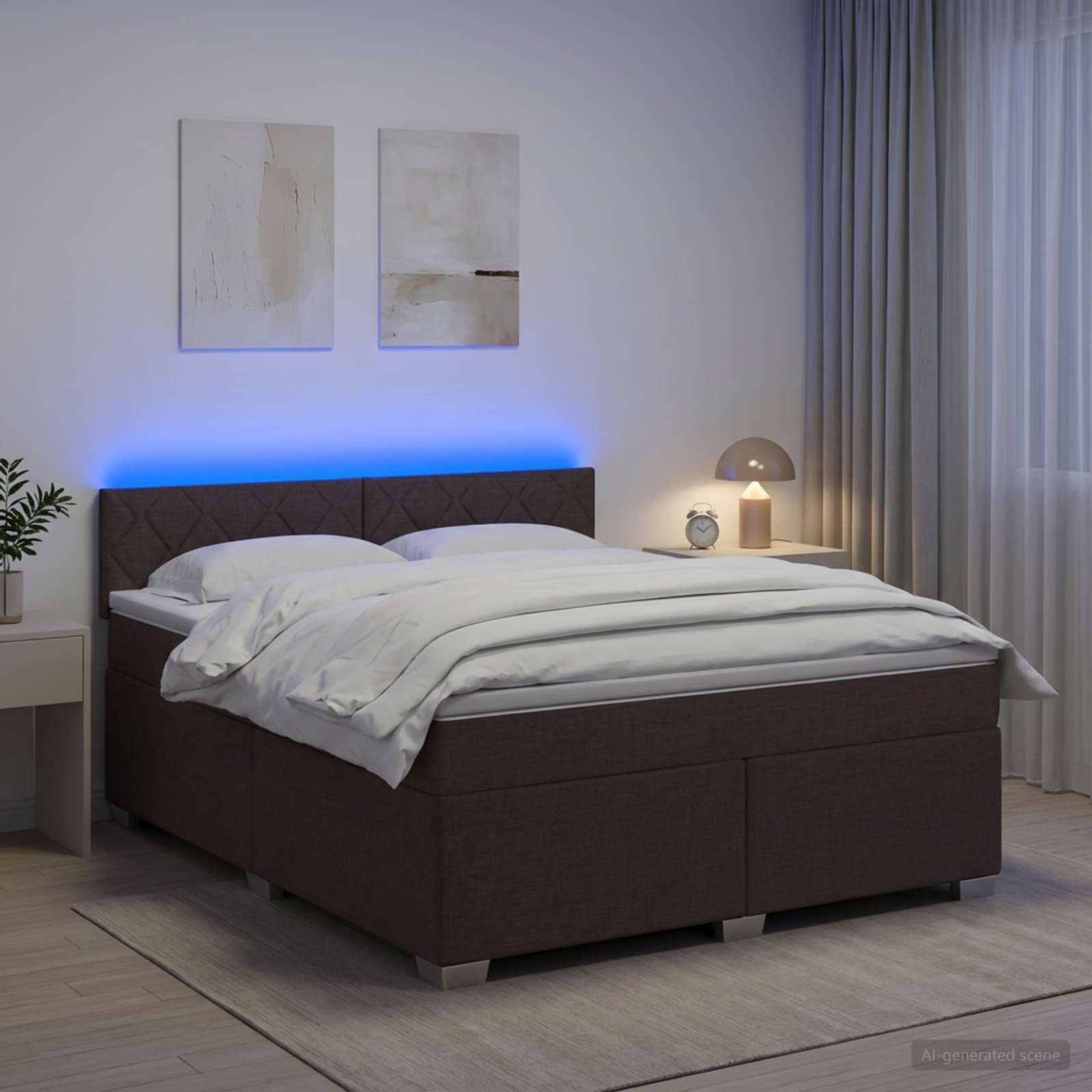 Легло с пружина и матрак с LED Тъмен кафяв 140 x 190 cm Текстил