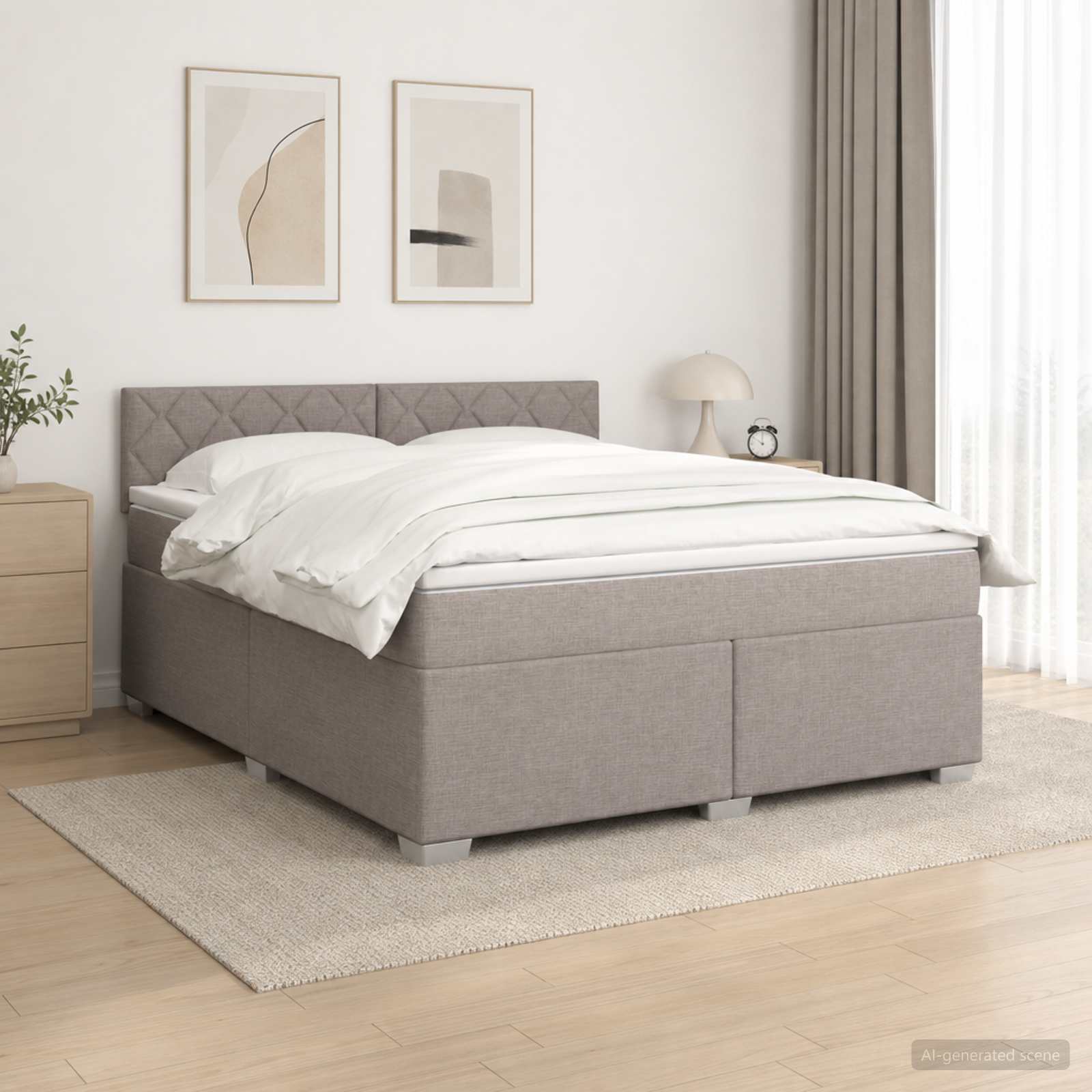 vidaXL Box Spring Seng med Madras og LED Gråbrun 140 x 190 cm Stof