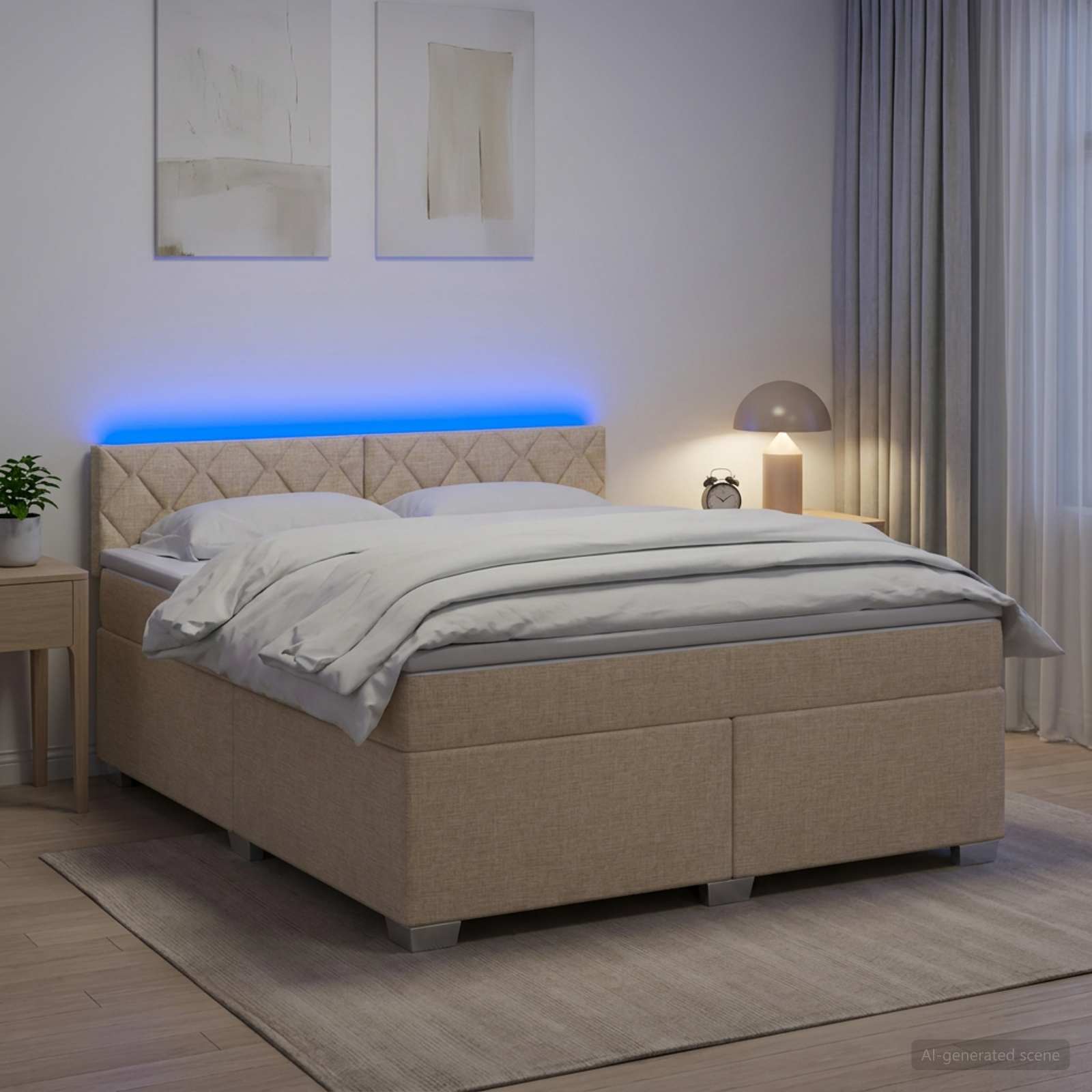 Легло с пружина и матрак с LED Кремаво 160 x 200 cm Текстил