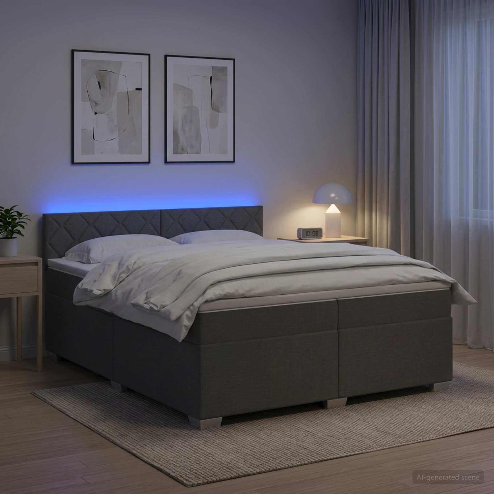 vidaXL Box Spring Seng med Madras og LED Mørkegrå 200 x 200 cm Stof