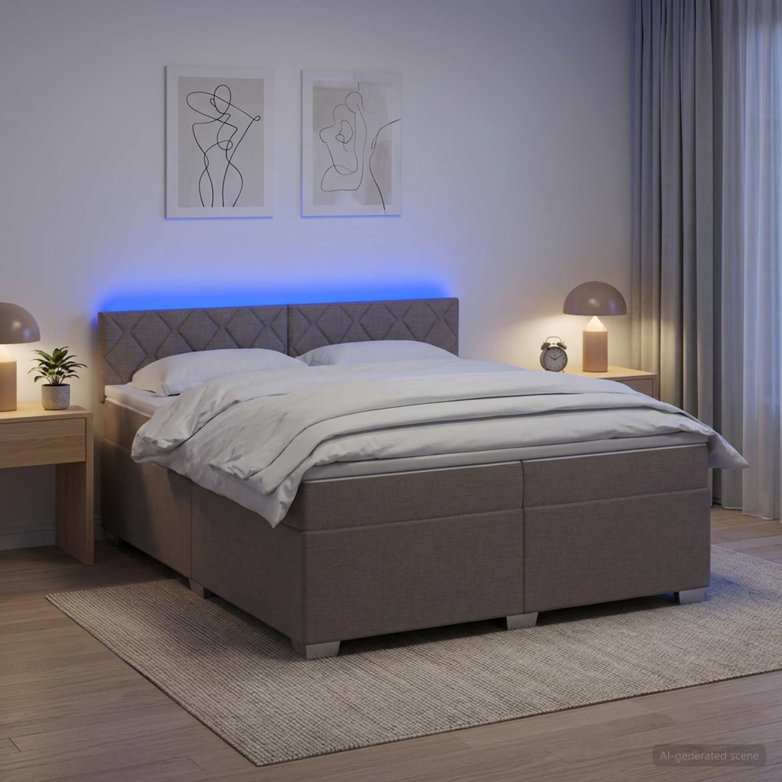 Легло с пружина и матрак с LED Таупе 200 x 200 cm Текстил