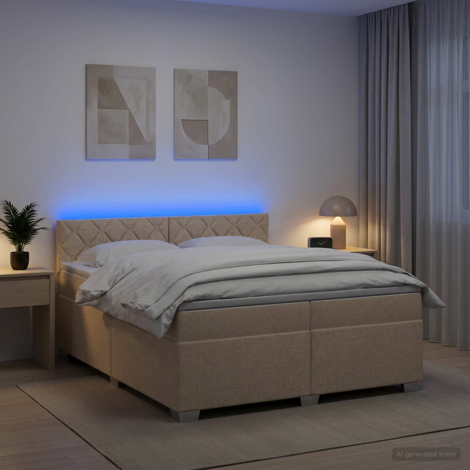 Легло с пружина и матрак с LED Кремаво 200 x 200 cm Текстил