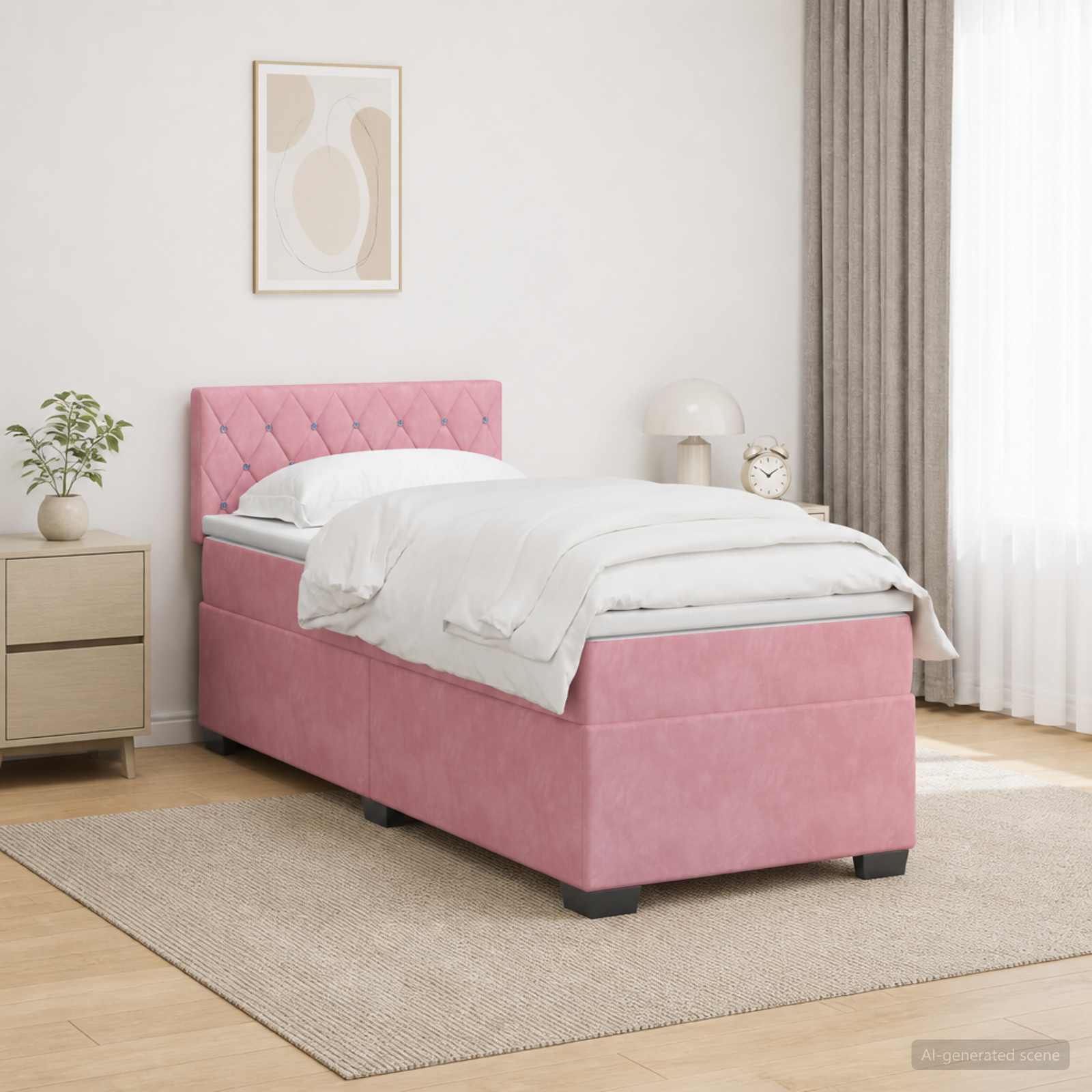 vidaXL Box Spring Seng med Madras og LED Lyserød 80 x 200 cm Velour