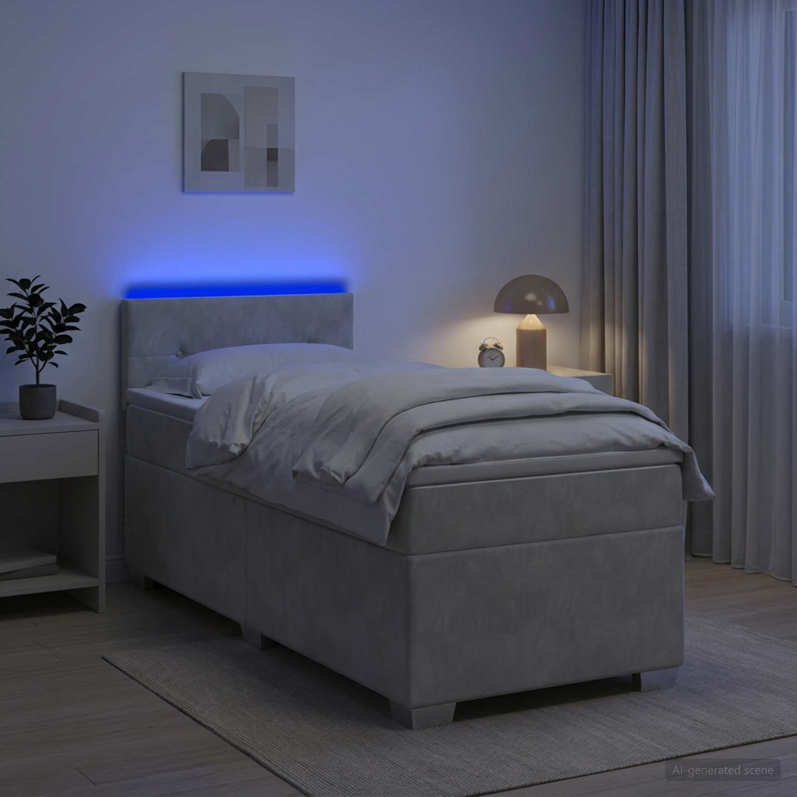 Легло с пружина и матрак с LED Светлосиво 80 x 200 cm Кадифе