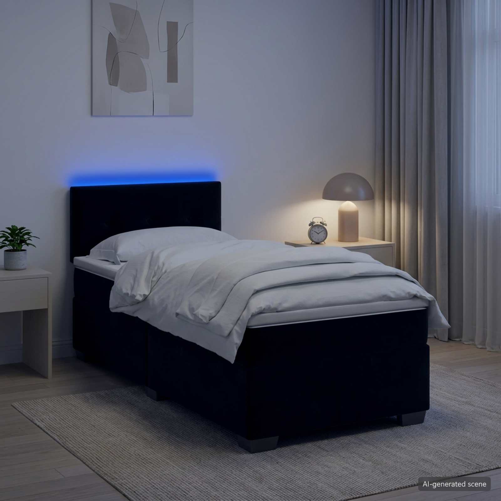 Postelja s pomičnim okvirjem, vzmetnico in LED Črna 80 x 200 cm