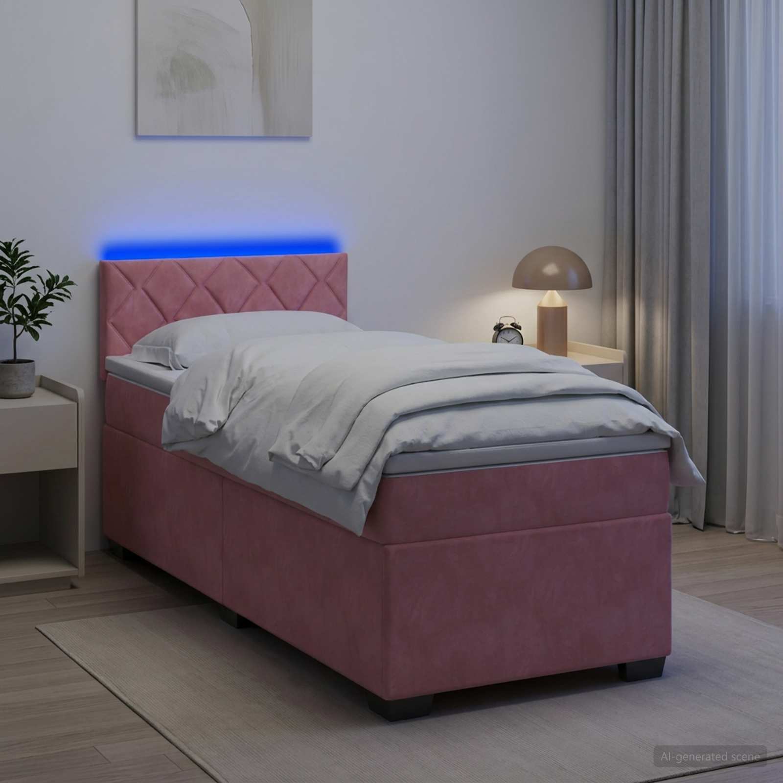 vidaXL Box Spring Seng med Madras og LED Lyserød 80 x 200 cm Velour