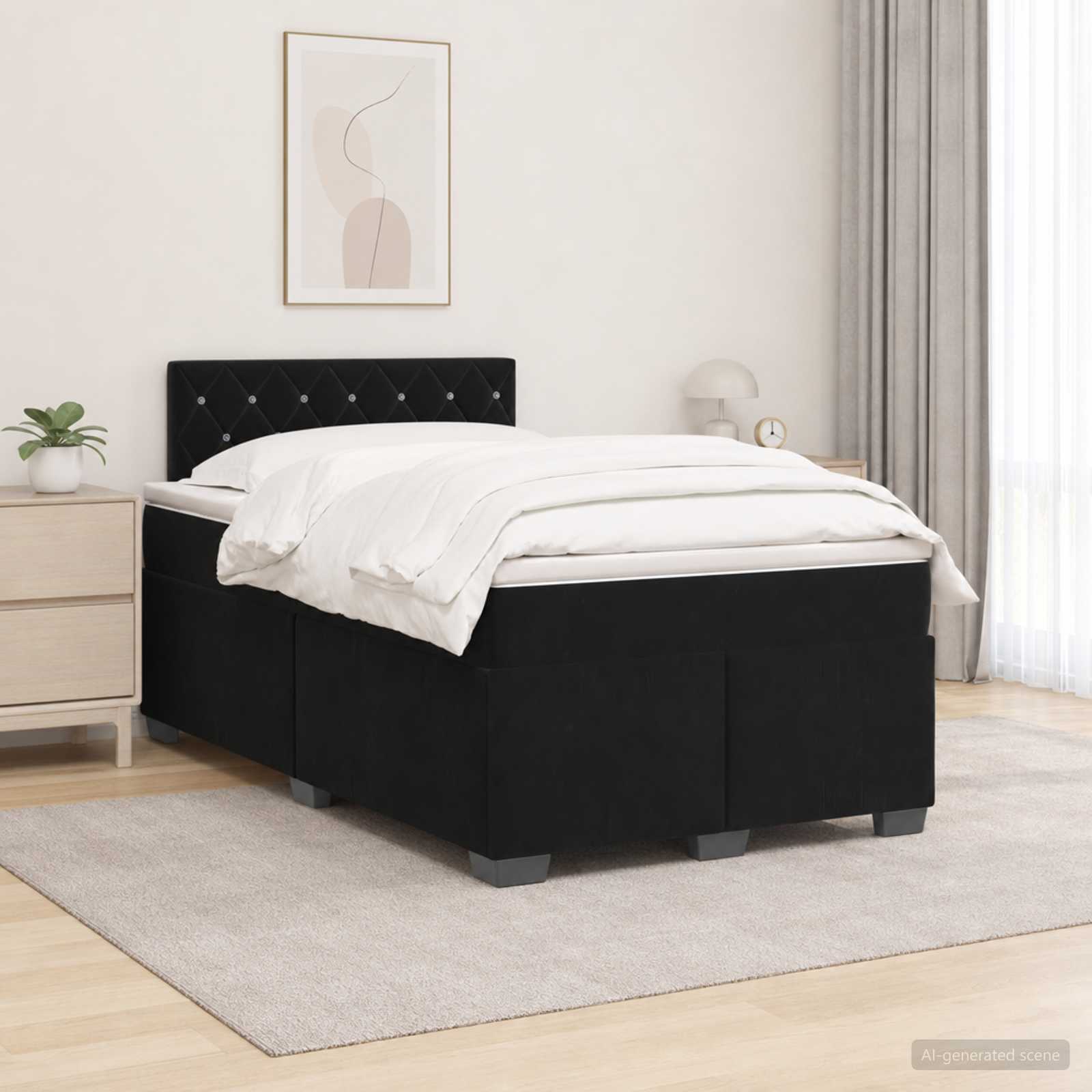 vidaXL Box Spring Seng med Madras og LED Sort 120 x 200 cm Velour